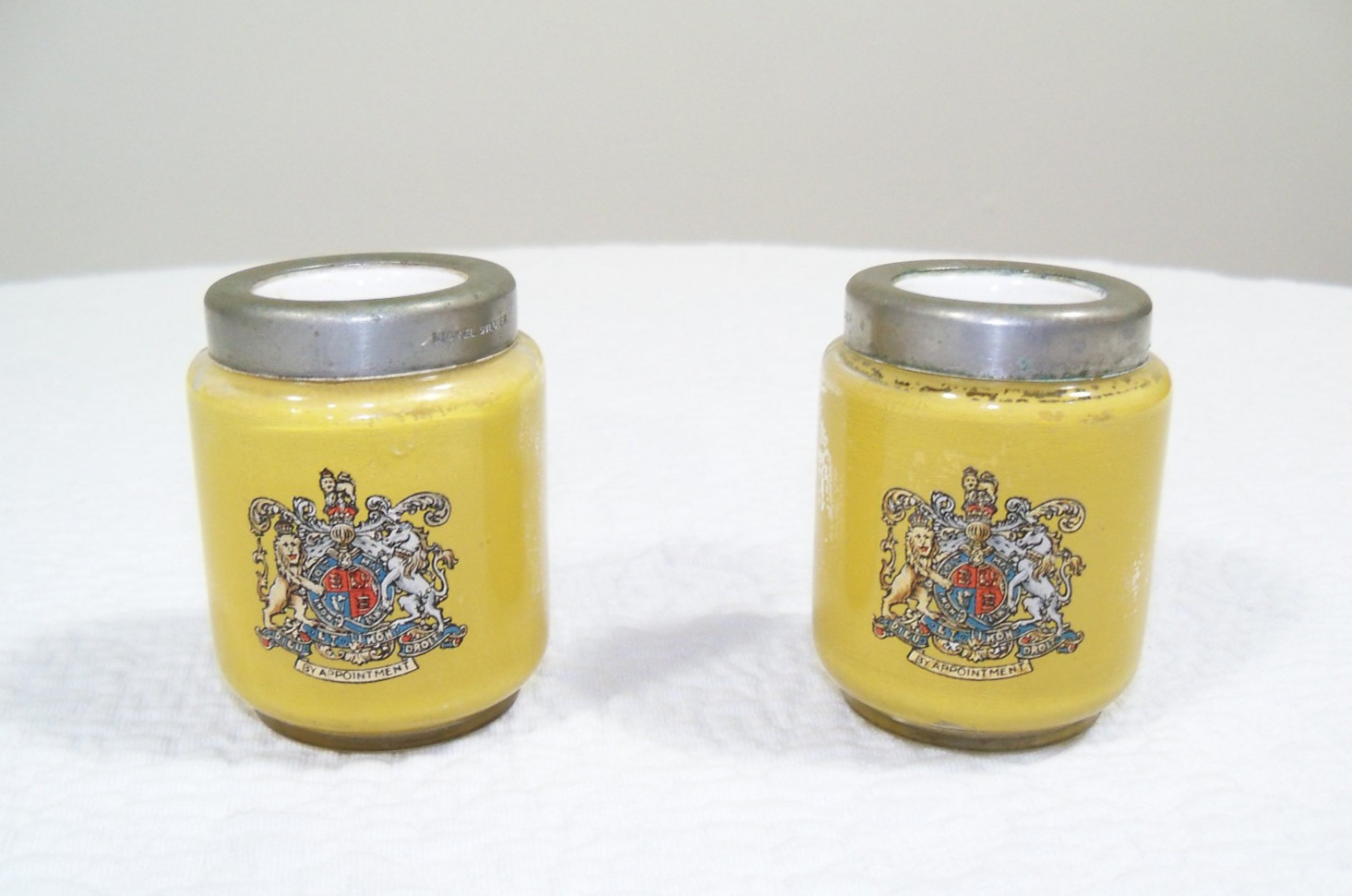 Antique/Vintage Colman’s DSF Mustard Advertising Glass Jars,  England, Lot of 2
