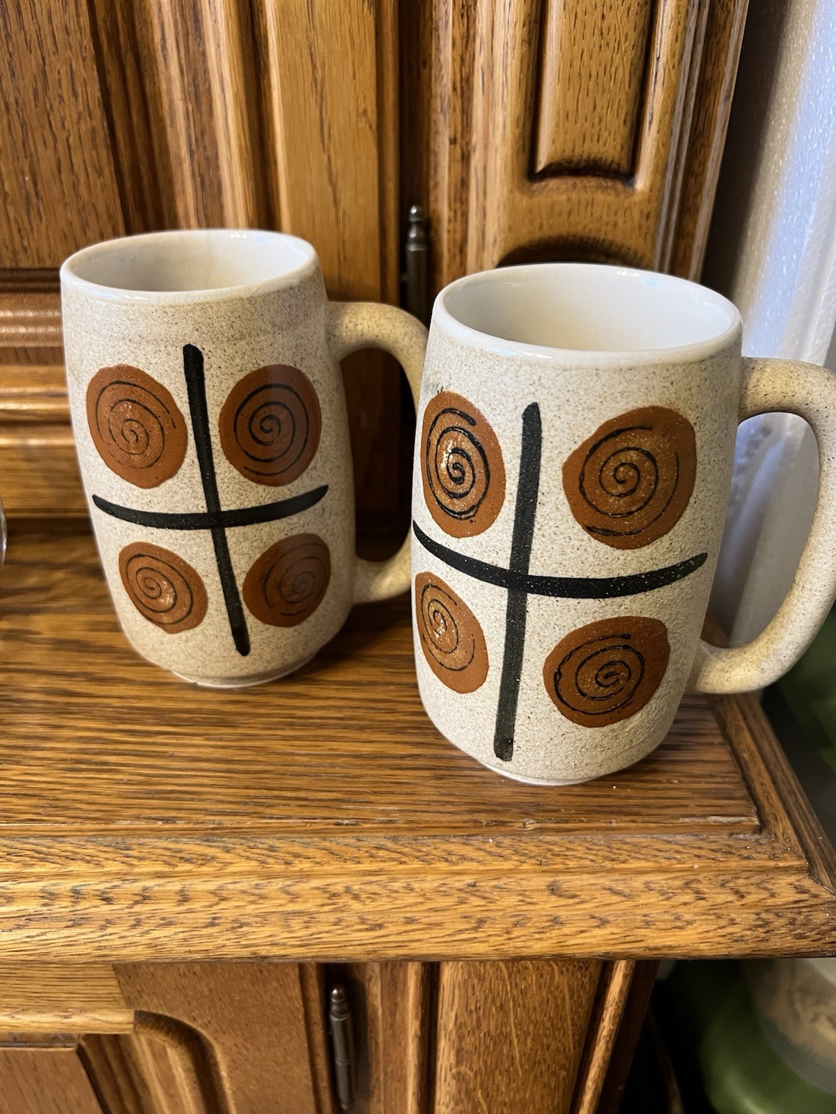 Otagiri stoneware coffee mugs 1970/80s Tan Speckled Glaze Abstract MCM Retro