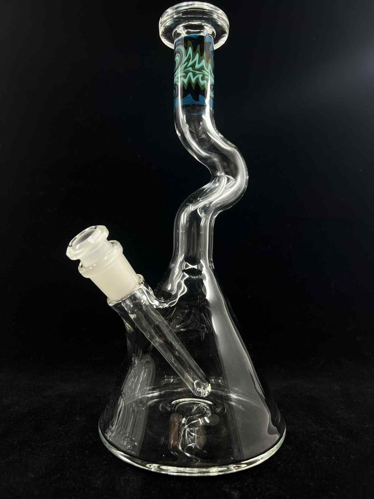 American Glass Blowing - Clear Beaker “Zong” Blue Green Cyan 14mm