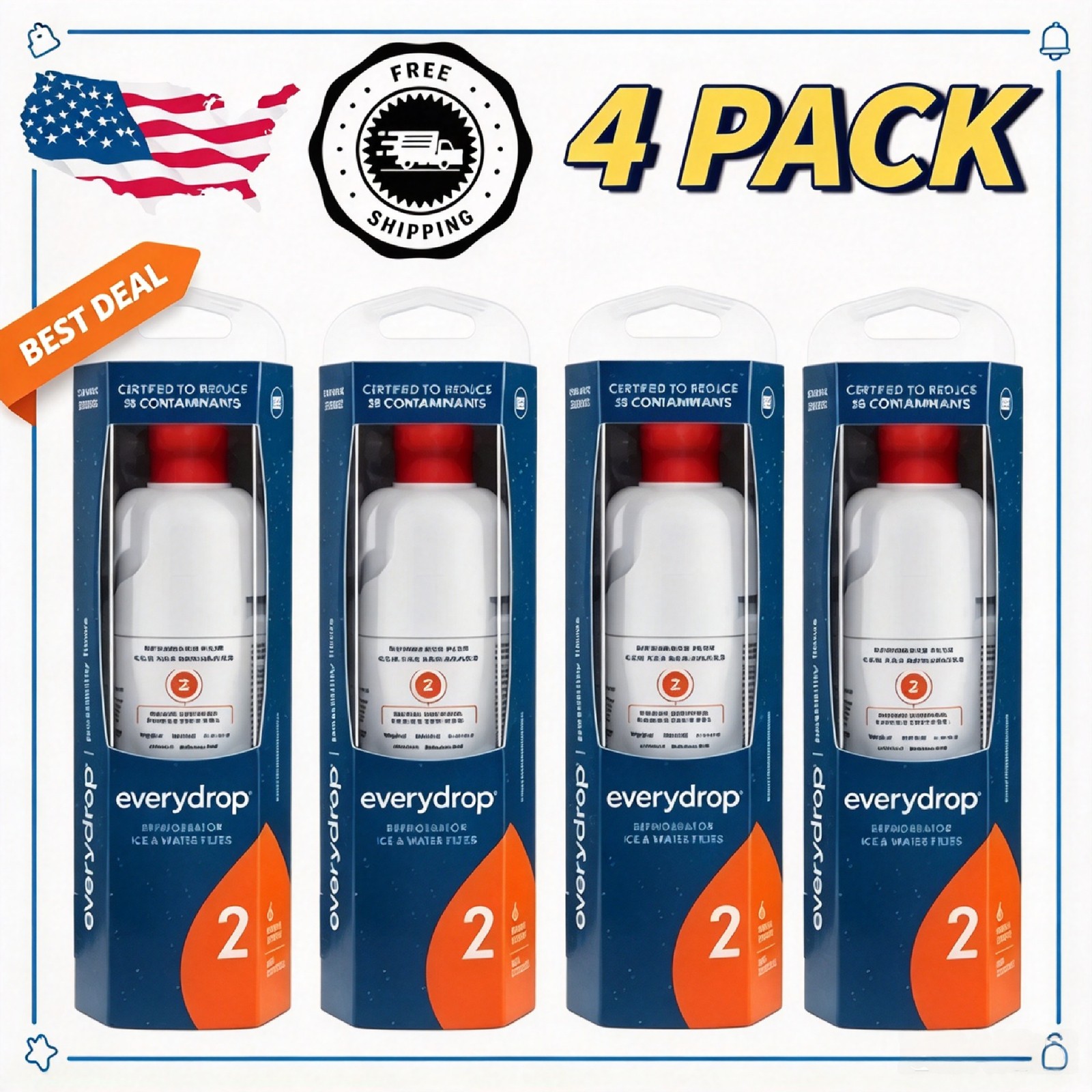 New 4 Pack EDR2RXD1 W10413645A Filter 2 9082 Fridge Ice Water Filter US Stock~