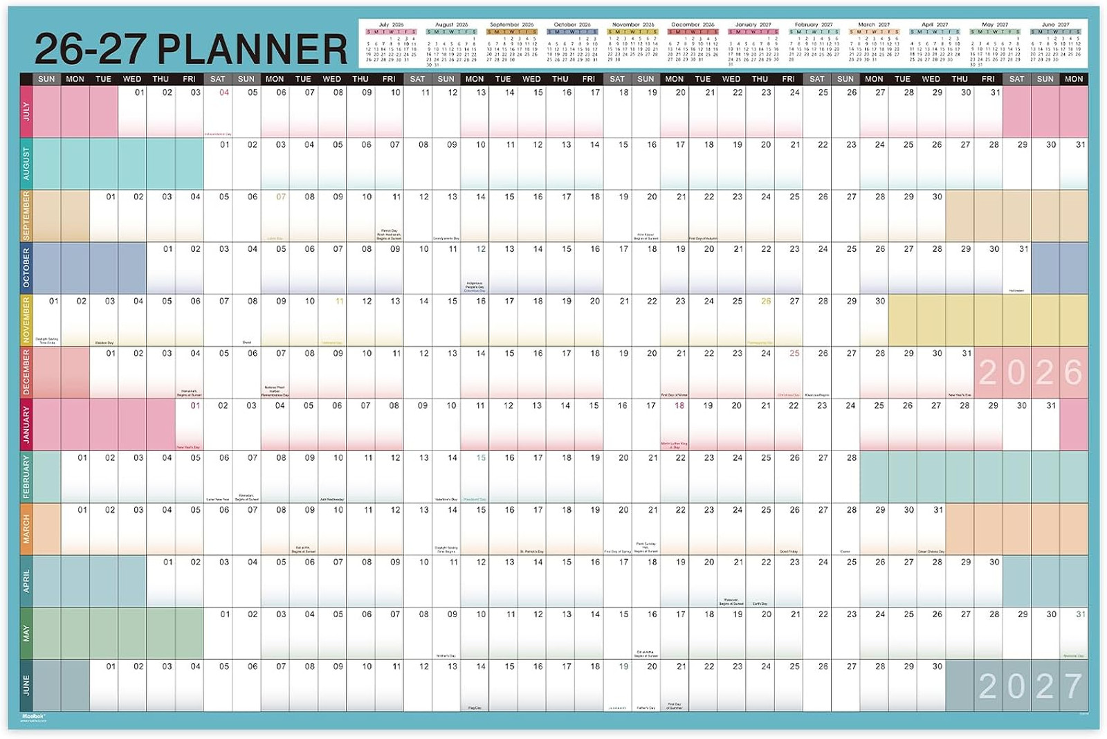 2026 2027 Wall Calendar Yearly Schedule July June 12 Month Thick Paper Large