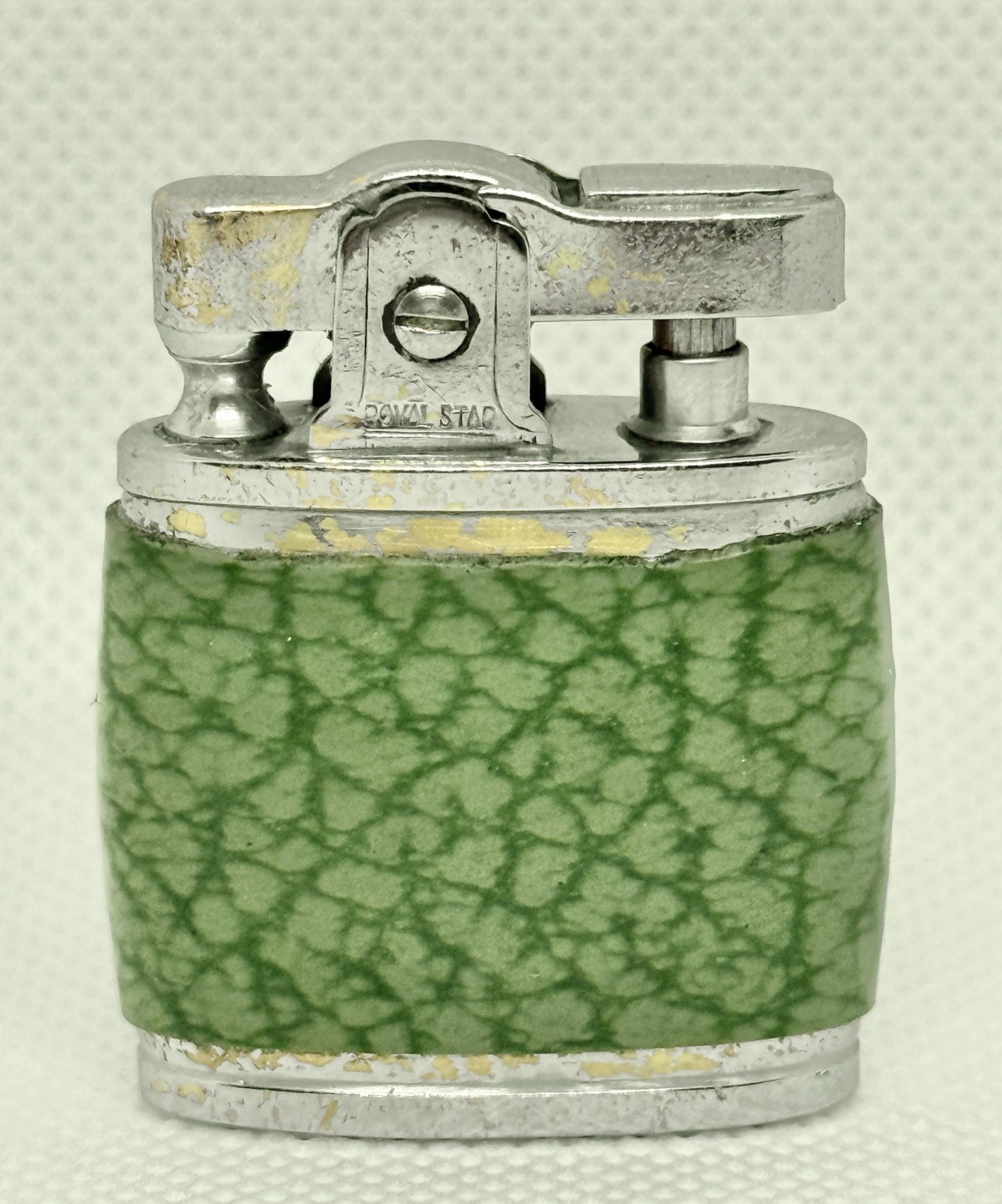 Vintage Royal Star Lift Arm Pocket Lighter Green Faux Shagreen Japan As Is