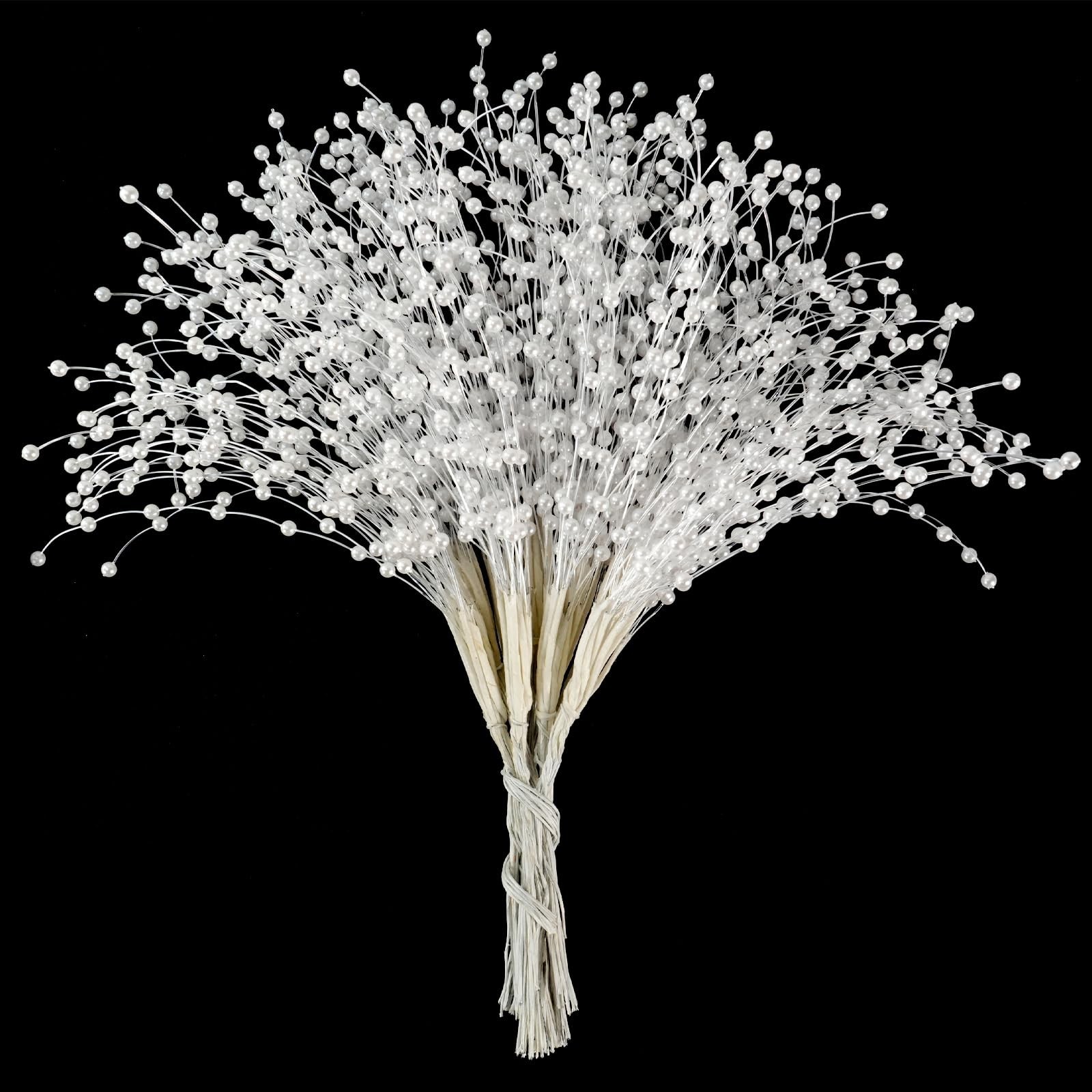 100 Pcs Floral Picks, White Pearl Sticks for Weddings, Christmas Tree Picks |...