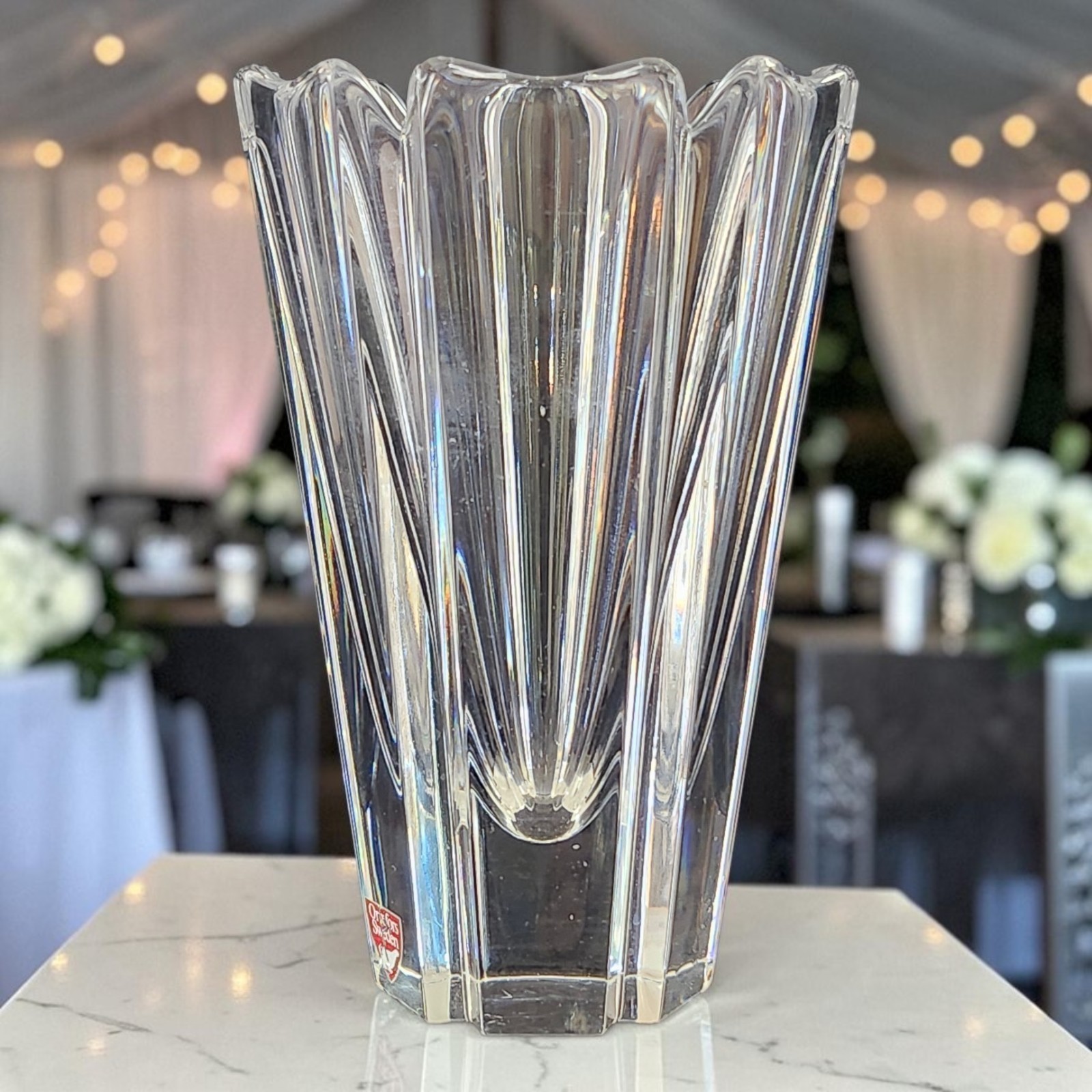 Vtg Signed Orrefors Crystal Corona Vase 1990s Sweden Lars Hellsten 5.75\