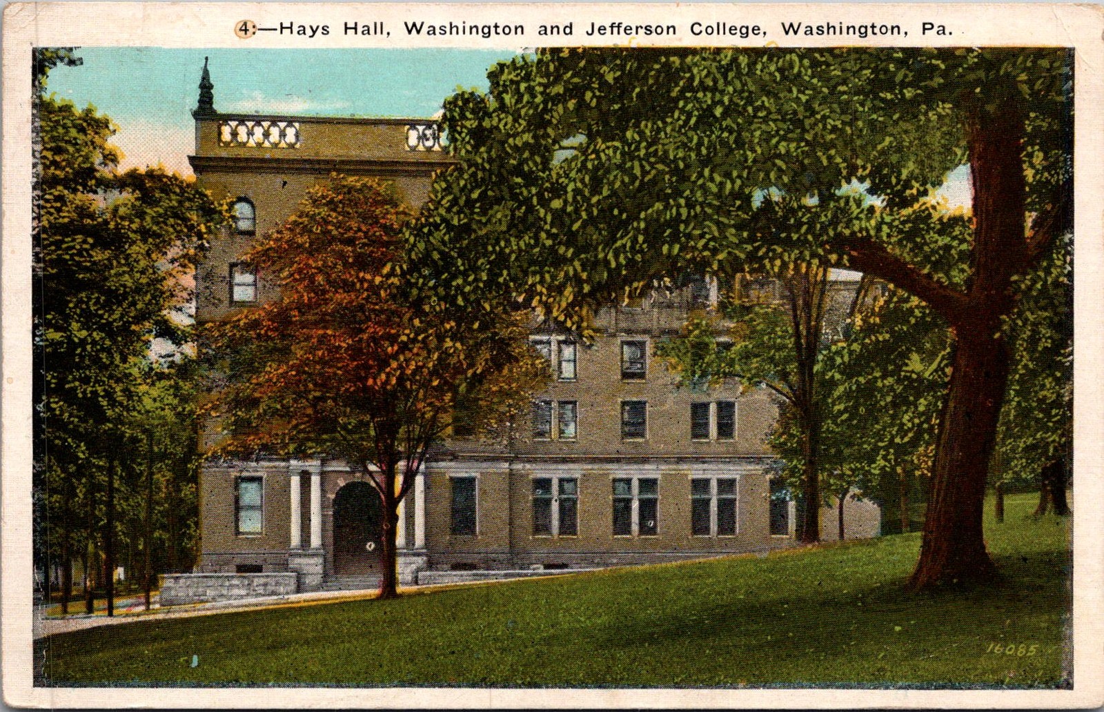 Hays Hall Washington & Jefferson College Washington PA Vintage Postcard 5P18-3