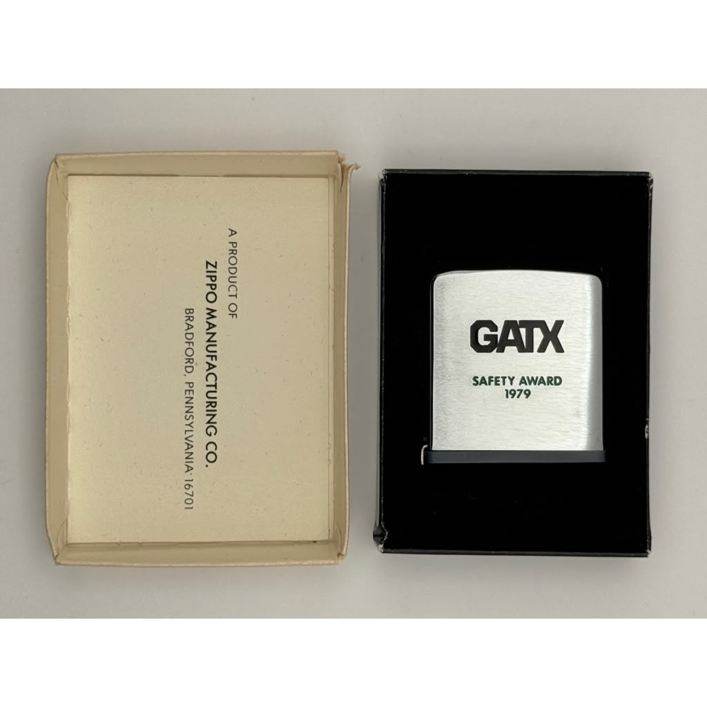 1972 Zippo 6260 GATX Safety Award 1979 Pocket Ruler Satin Chrome Box Collectible