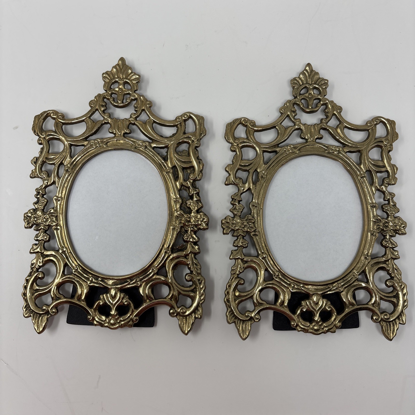 Pair Of Vintage 1987 Mann Ornate Brass Tone Tabletop Photo Picture Frame