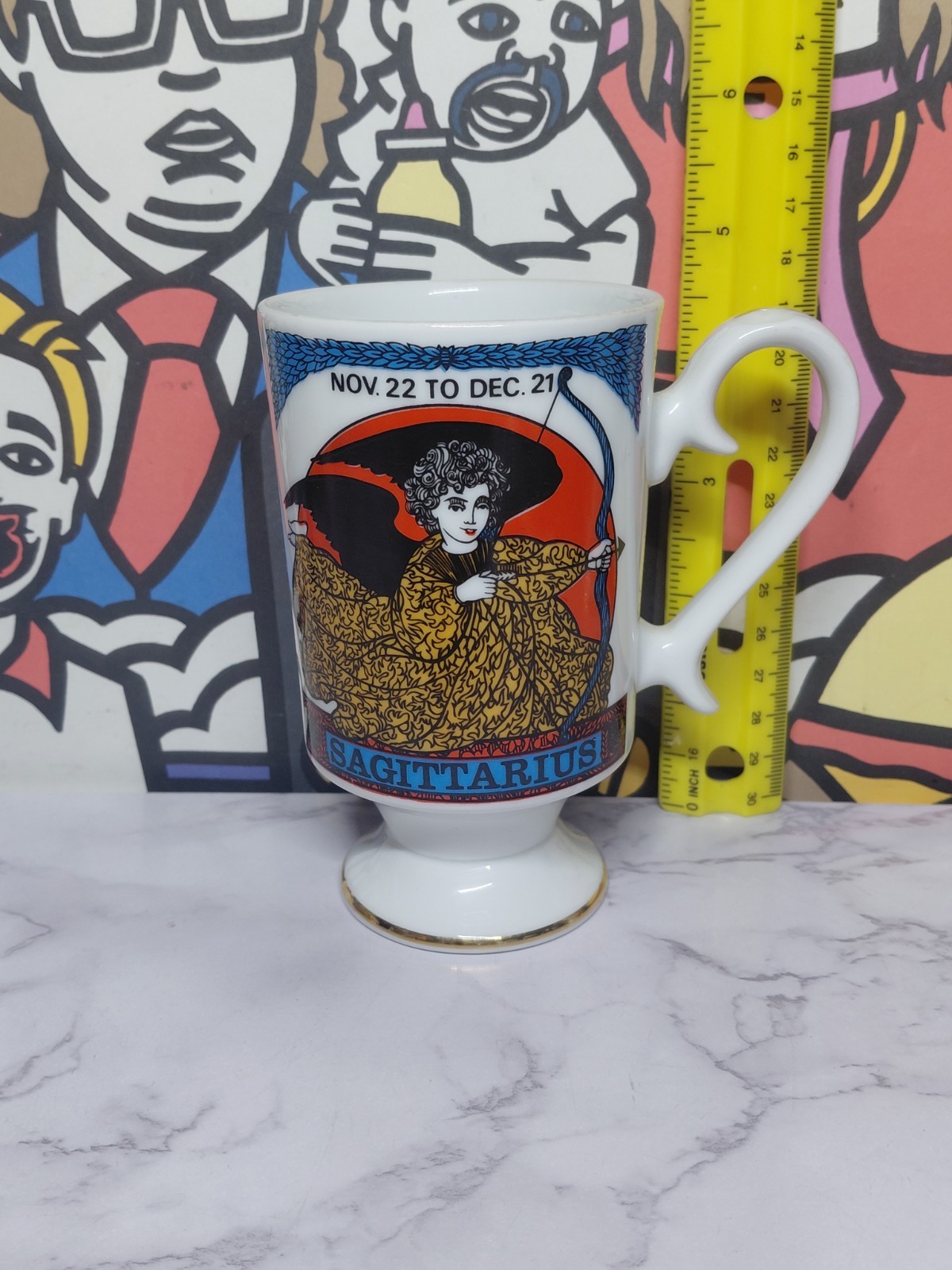 Vintage Royal Crown Arnart Zodiac by Elena SAGITTARIUS Horoscope Footed Smug Mug