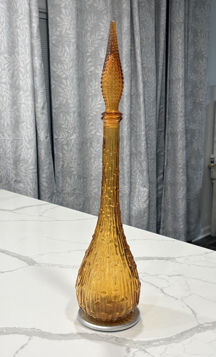 Empoli Glass Amber “Genie” Bottle Wax Drip Bamboo 21.5” Vtg Italy MCM **READ