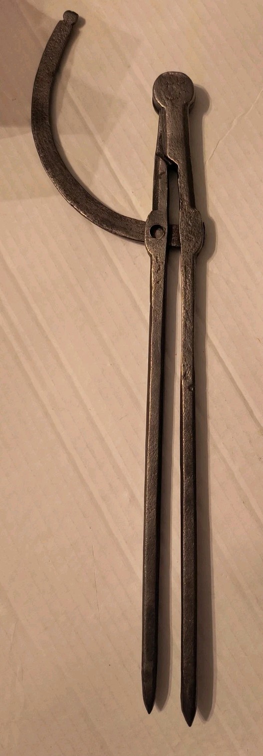 LARGE rare antique 18th century handmade solid wrought iron compass divider tool