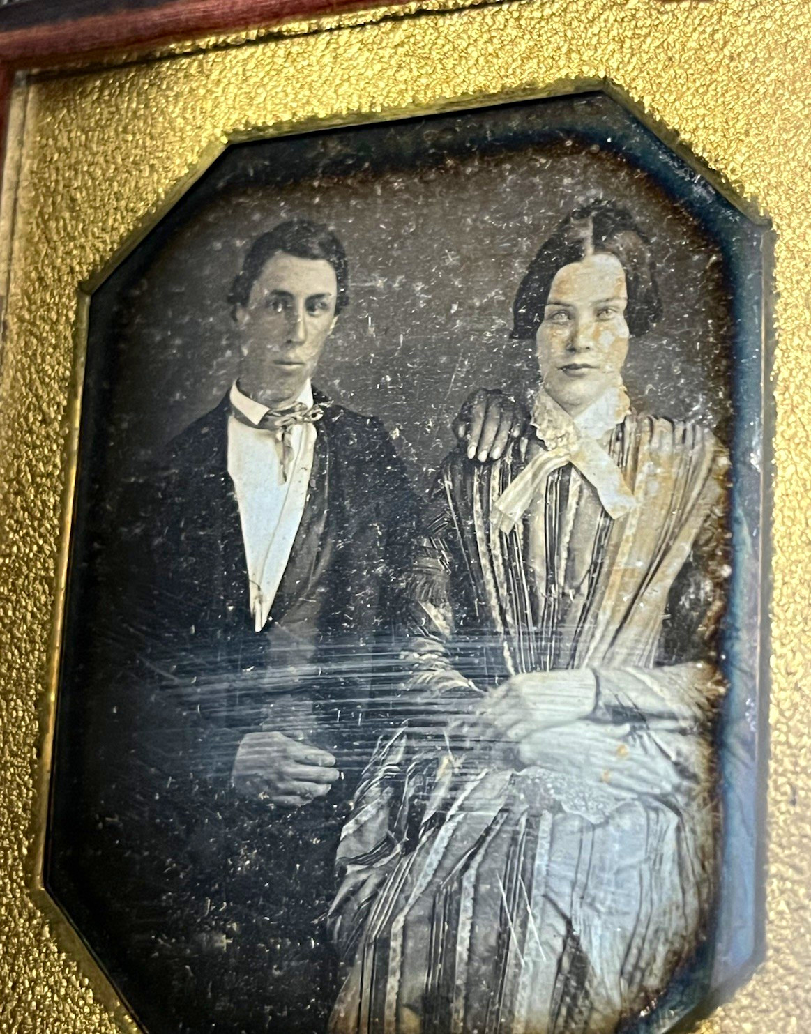 Antique Daguerreotype of Beautiful Couple - Circa 1840s - 1/6th Plate, Half Case