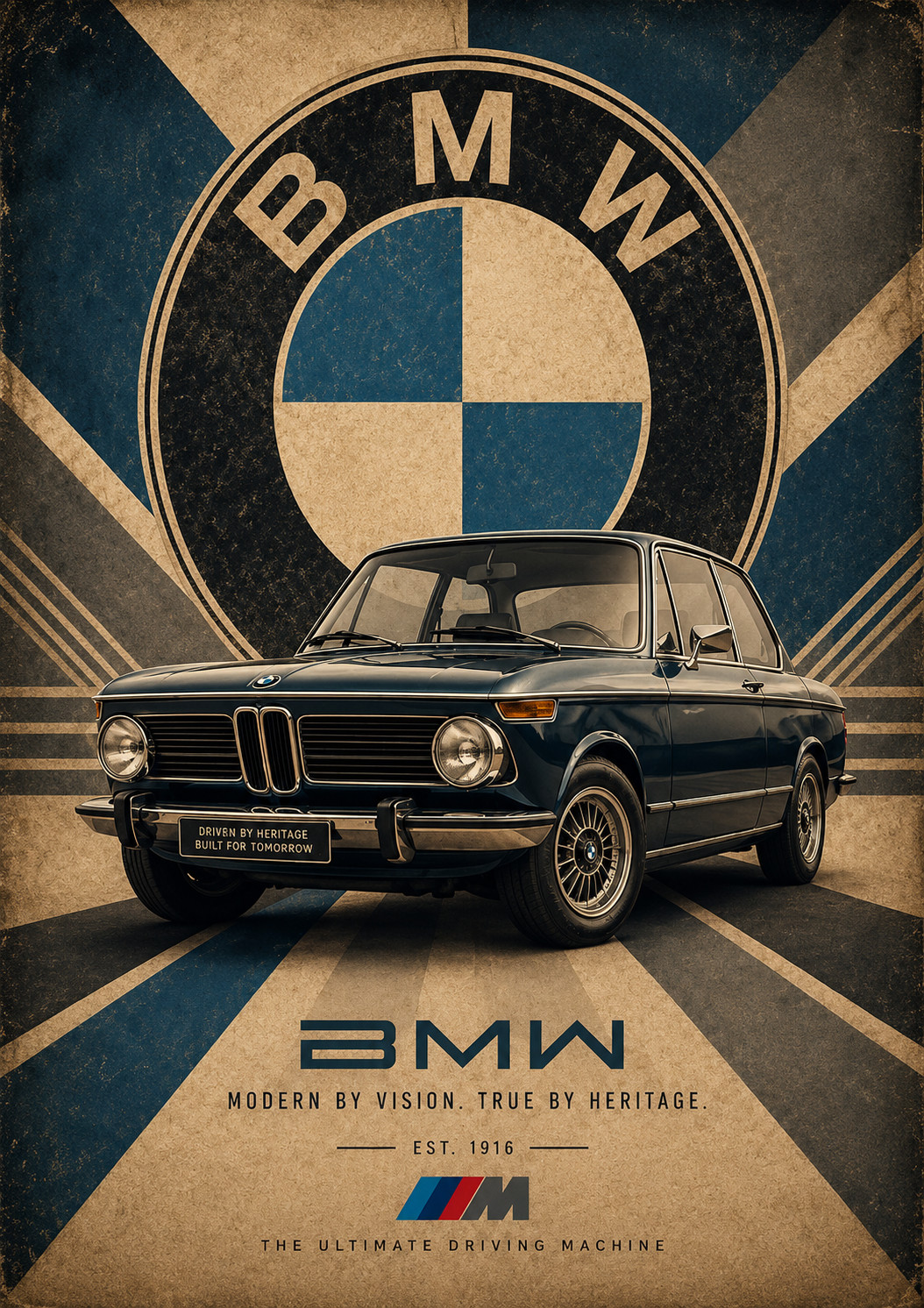 Vintage BMW Classic Car Poster 13x19 – Retro German Auto Motorsport Garage Wall