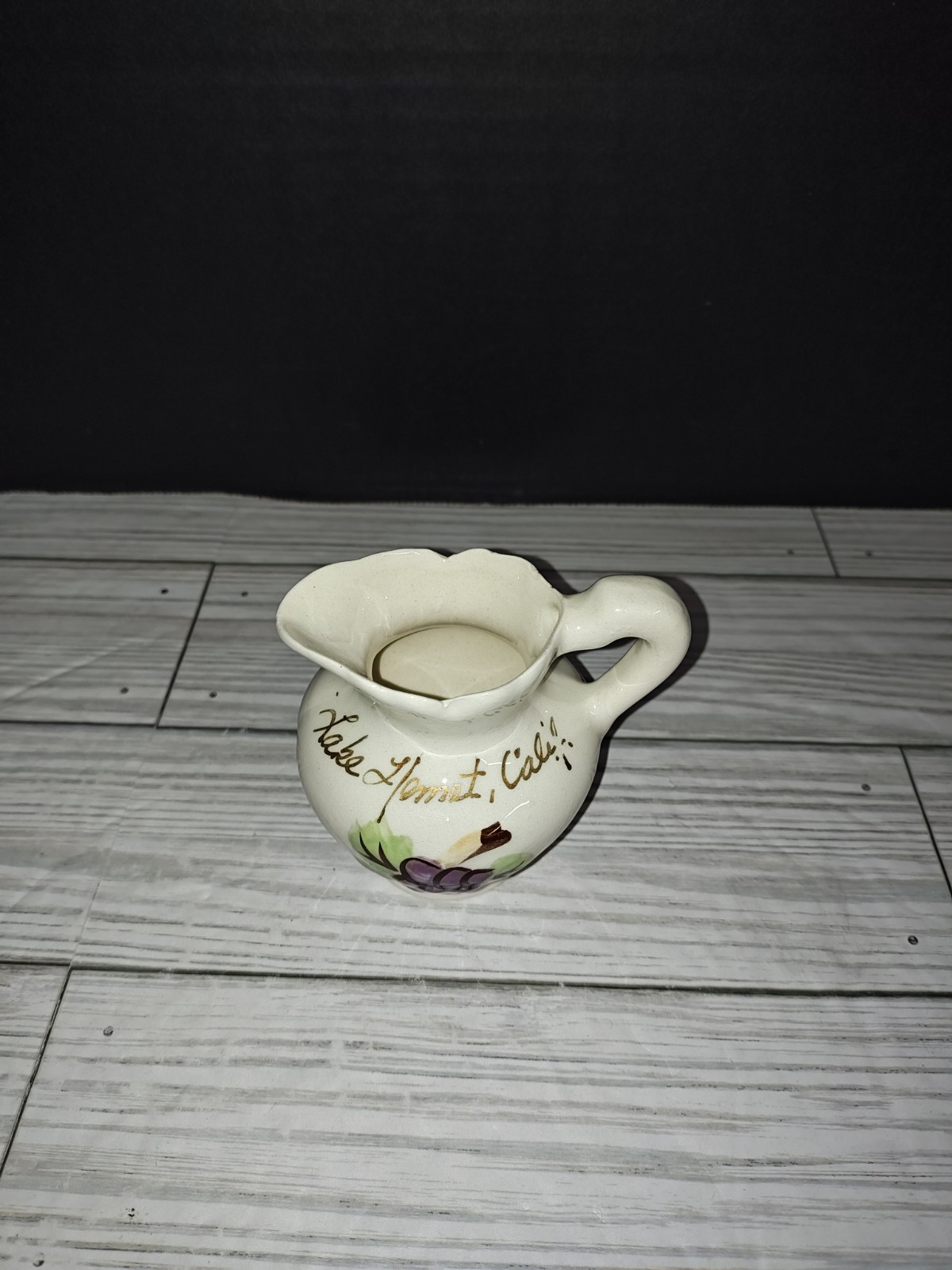 Lake Hemet California Vintage Ceramic Mini Pitcher Grapes Graphic Souvenir