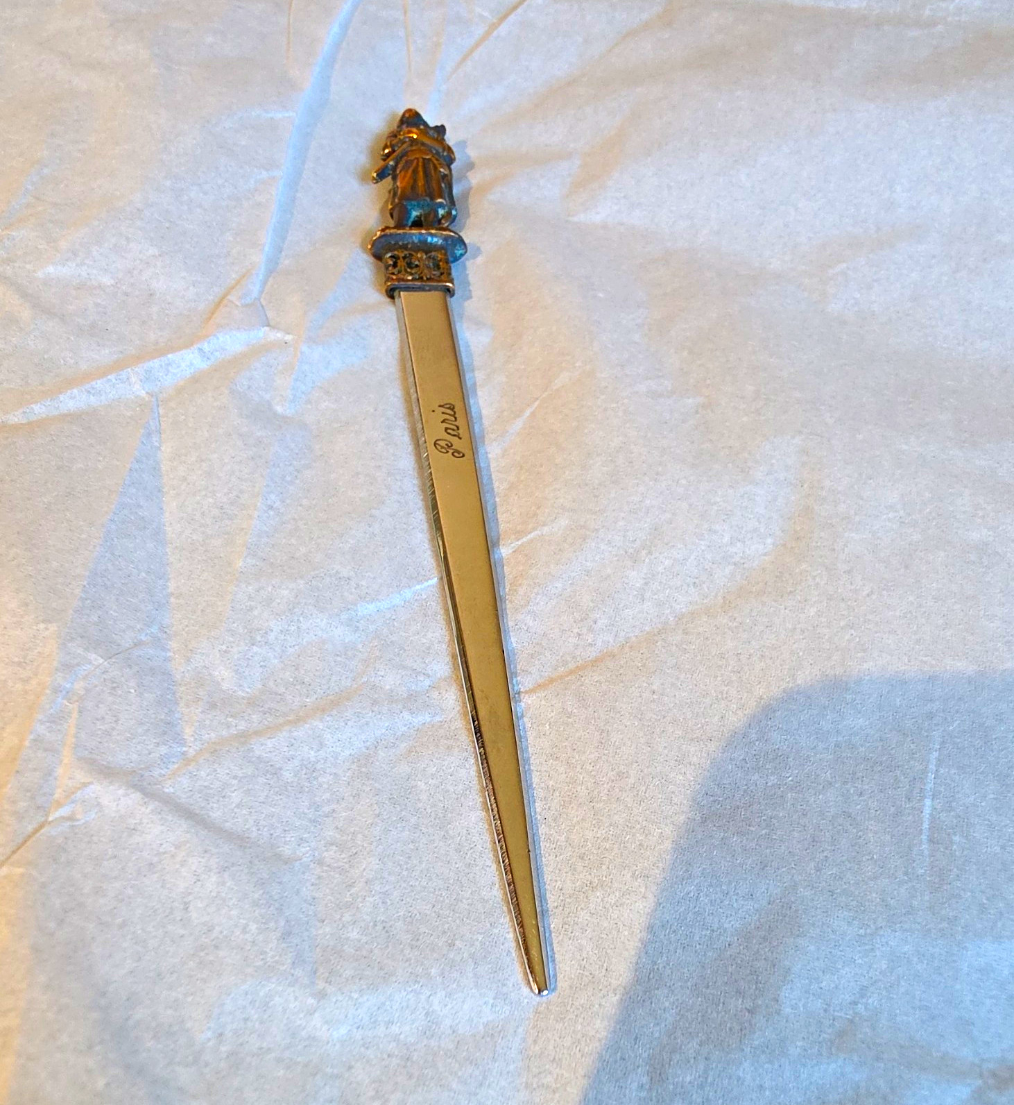 Vintage Paris Souvenir Letter Opener Bronze Brass French Musketeer Soldier 5.25