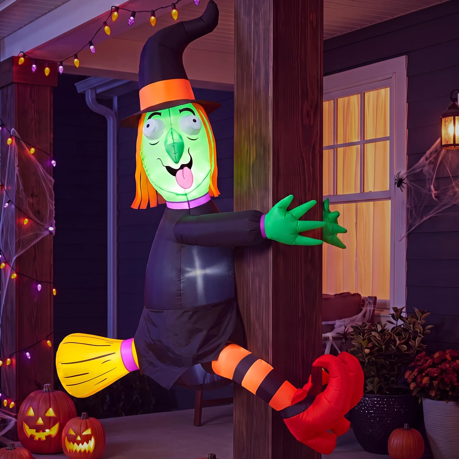 4FT Halloween Inflatable Witch with Build-In LED Lights - Outdoor Blow up Decor