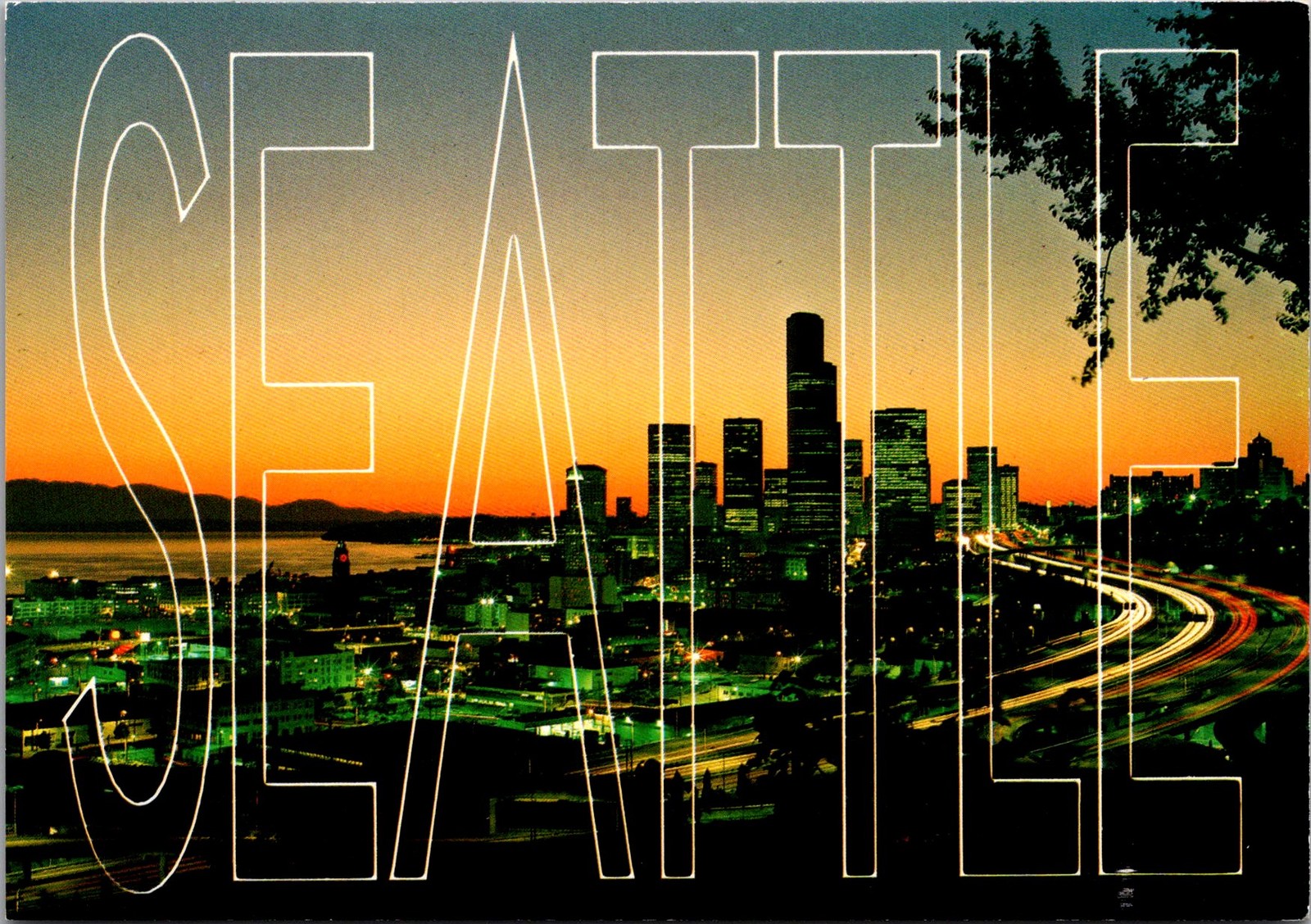 Emerald City Seattle WA Skyline at Dusk Vintage Postcard 5P21-22