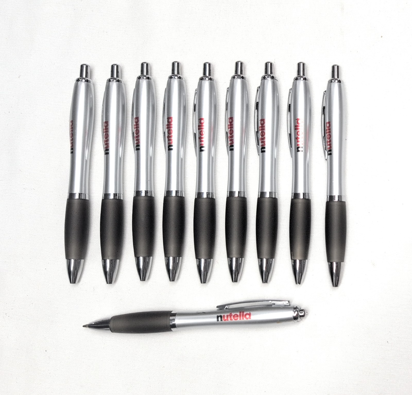 NUTELLA Advertisement Pen Lot: 9 Count Retractable Click Pens w/Rubber Grip