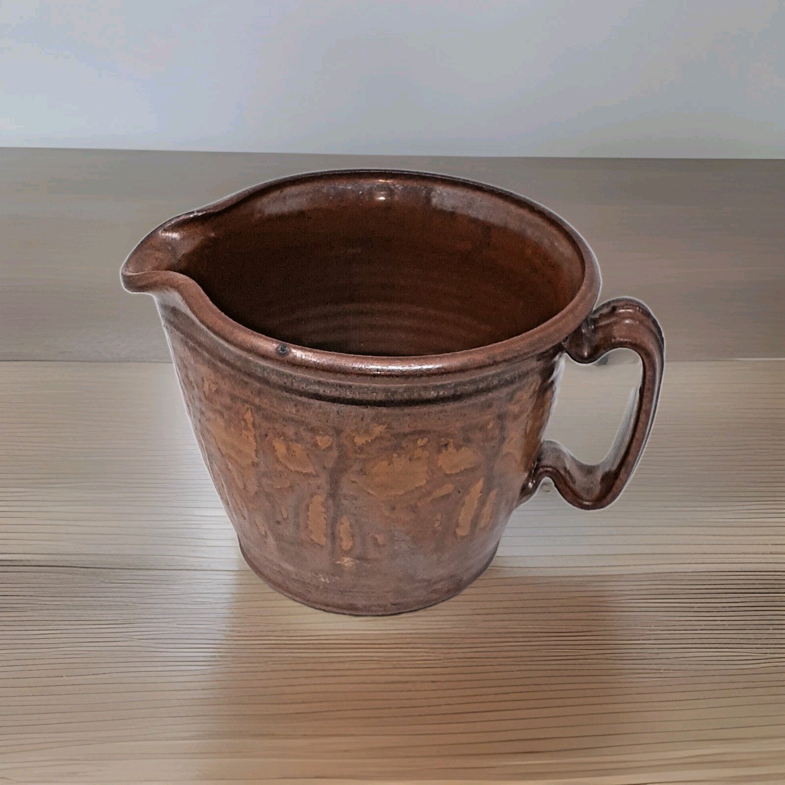 Vintage Stoneware Drip Glaze Water Jug Pitcher Brown Signded 1983
