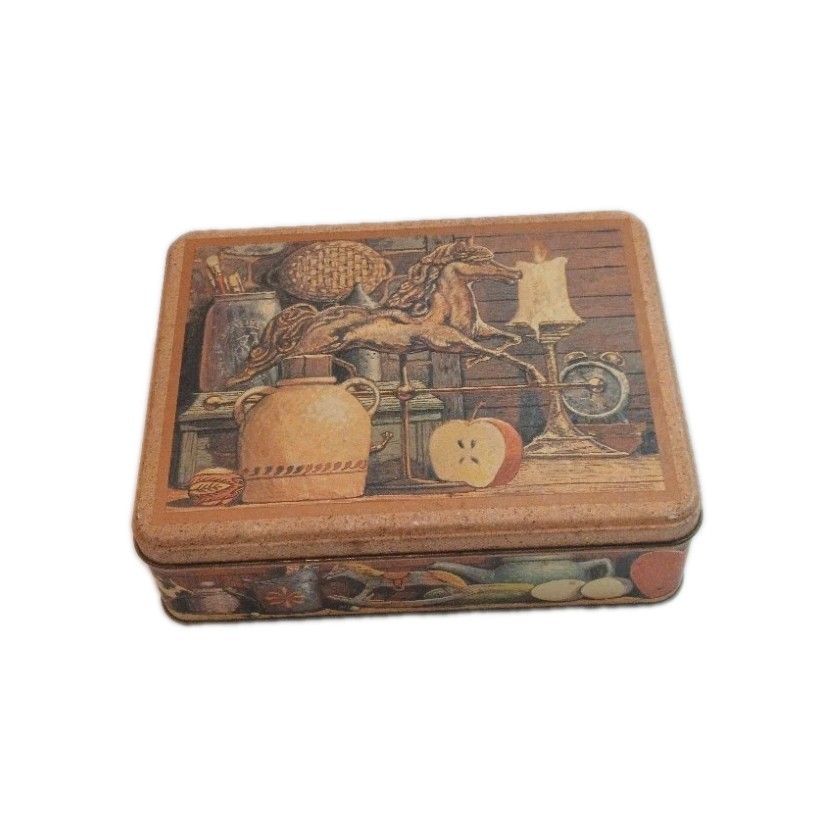Vintage Country Still Life Metal Tin Box Horse Weather Vane Storage Case 8x6x2½