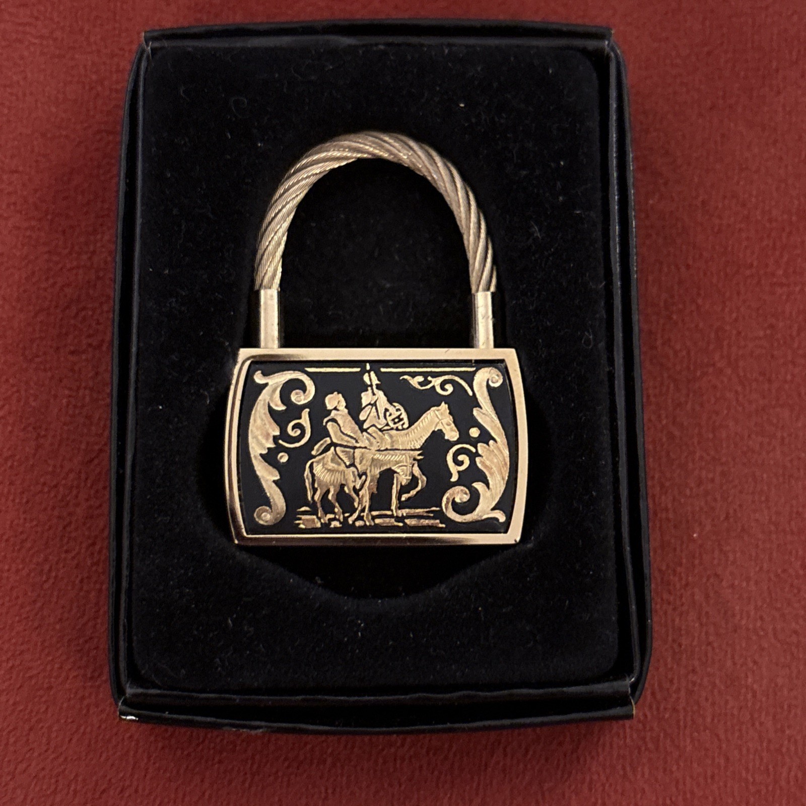 Vintage RARE Spanish Damasquinado Horse Conquistador Keychain Purse Boxed Unused