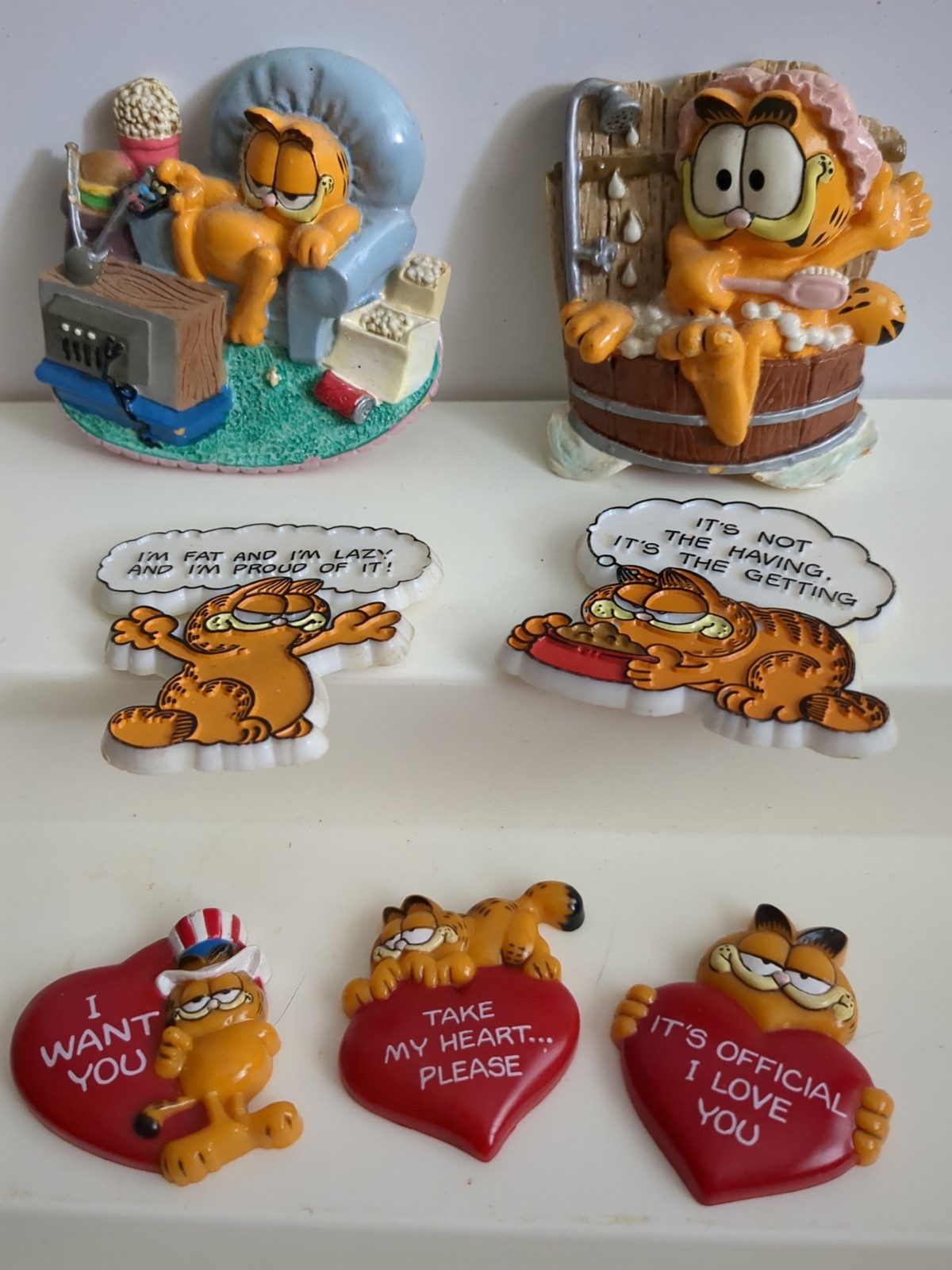 Vintage Garfield Refrigerator Magnets Lot Of 7 Mix Of Plastic And Resin 1975-\'96