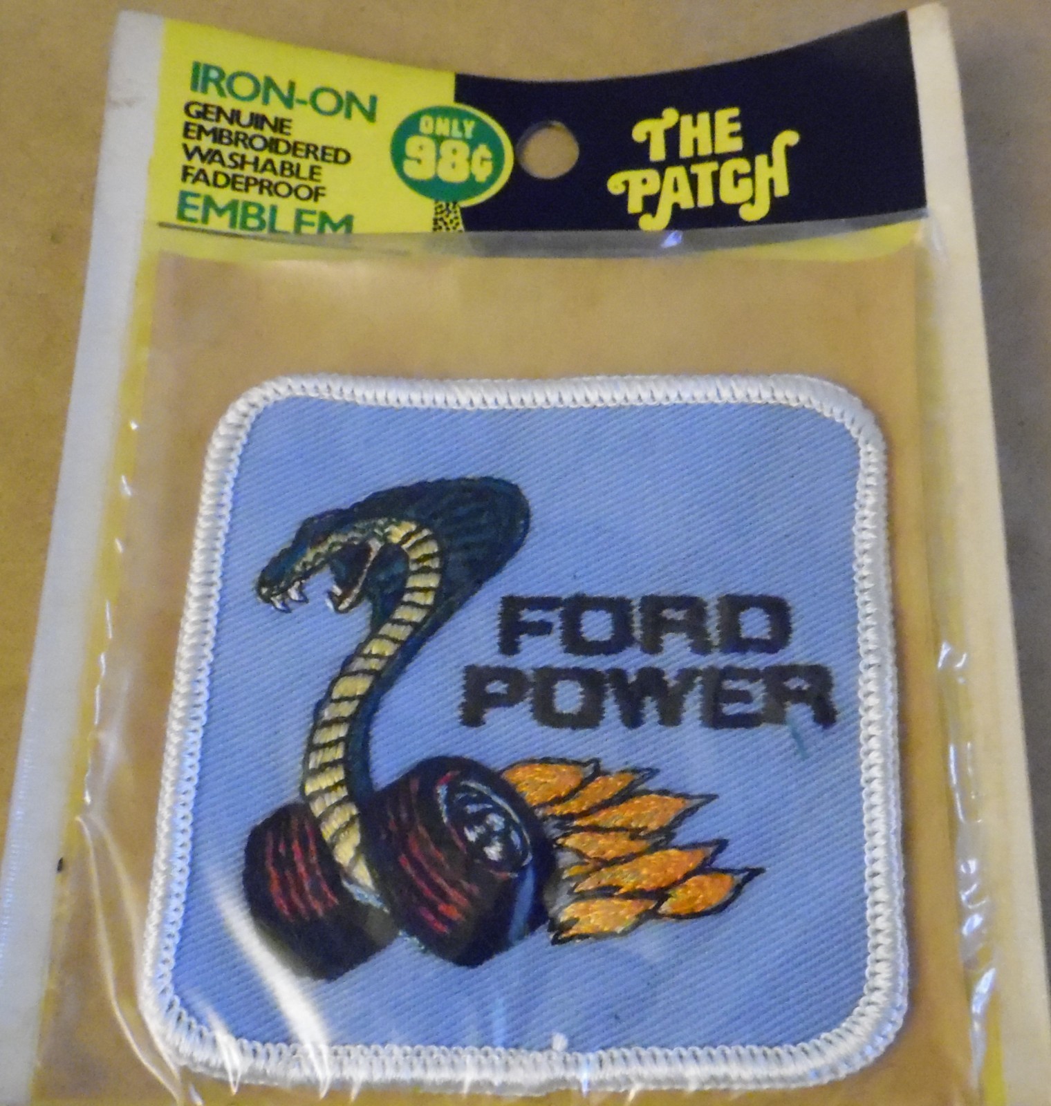 Vintage The Patch FORD POWER COBRA SNAKE ON WHEELS CAR Emblem Iron-on Patch NEW