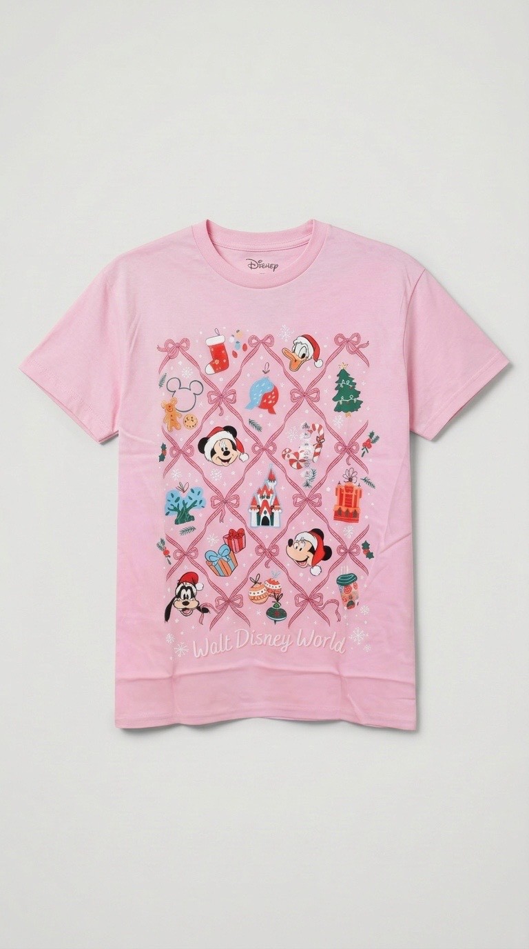 Disney Parks Walt Disney World Christmas T-Shirt Minnie Mickey Holiday Pink 2026