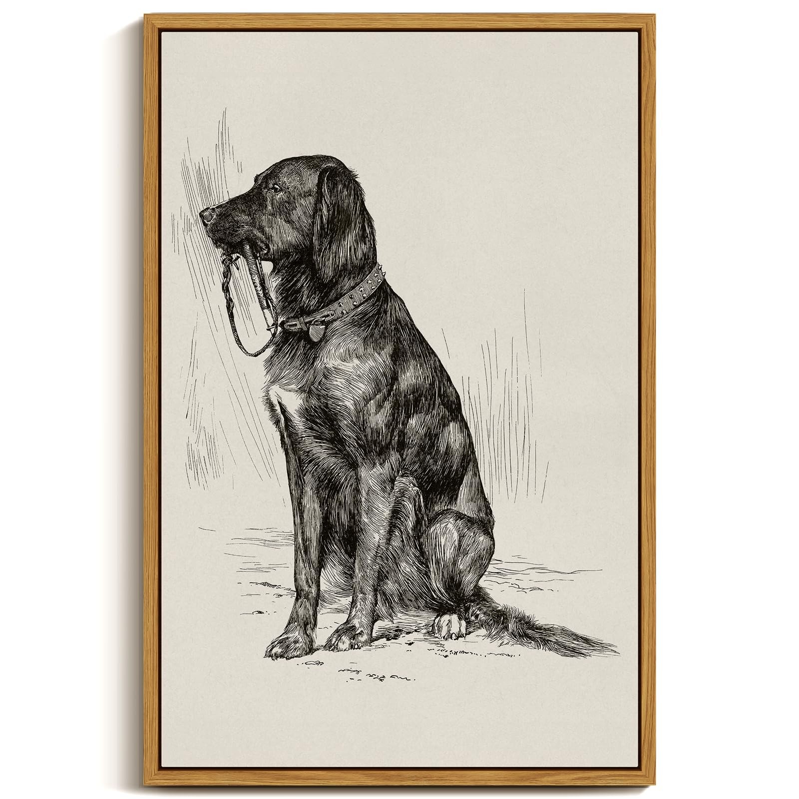 ARPEOTCY Vintage Framed Canvas Wall Art, Dog Art Print Home Decor Aesthetic