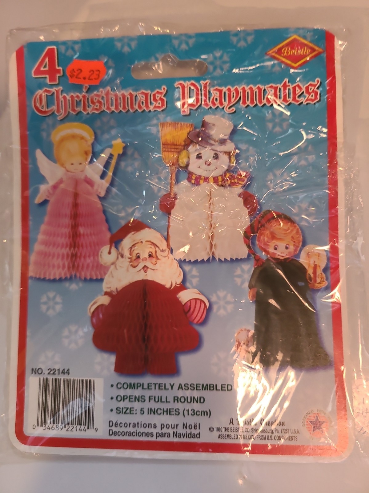 Vintage 1980 Beistle Christmas Playmates 4 Honeycomb Paper Table Decorations