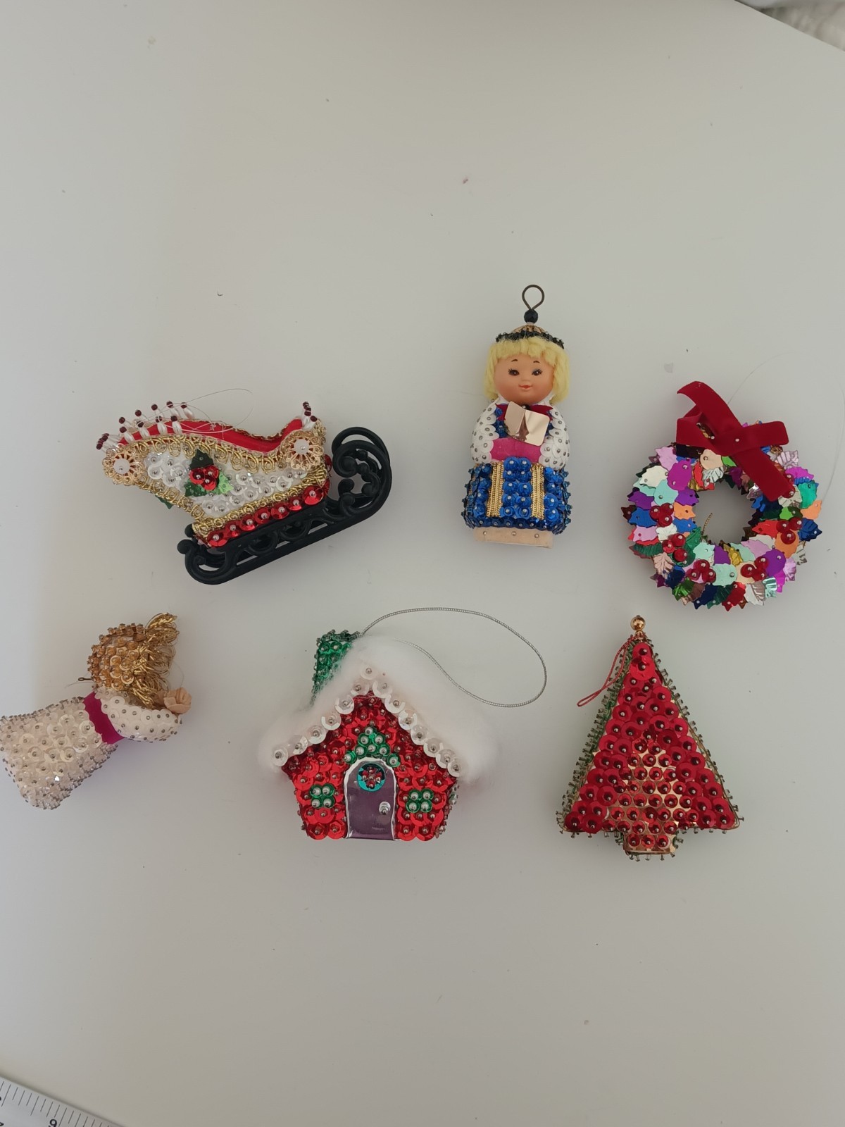 Vintage Push Pin Beaded Sequins Christmas Ornaments  Lot  MCM