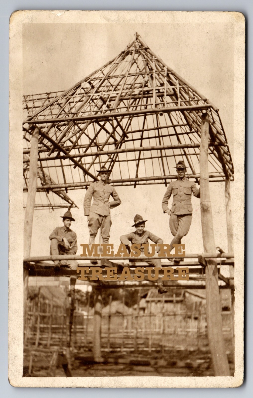 C.1911 RPPC PI FORT MCKINLEY BONIFACIO SOLDIERS CONSTRUCTION PHOTO Postcard P89