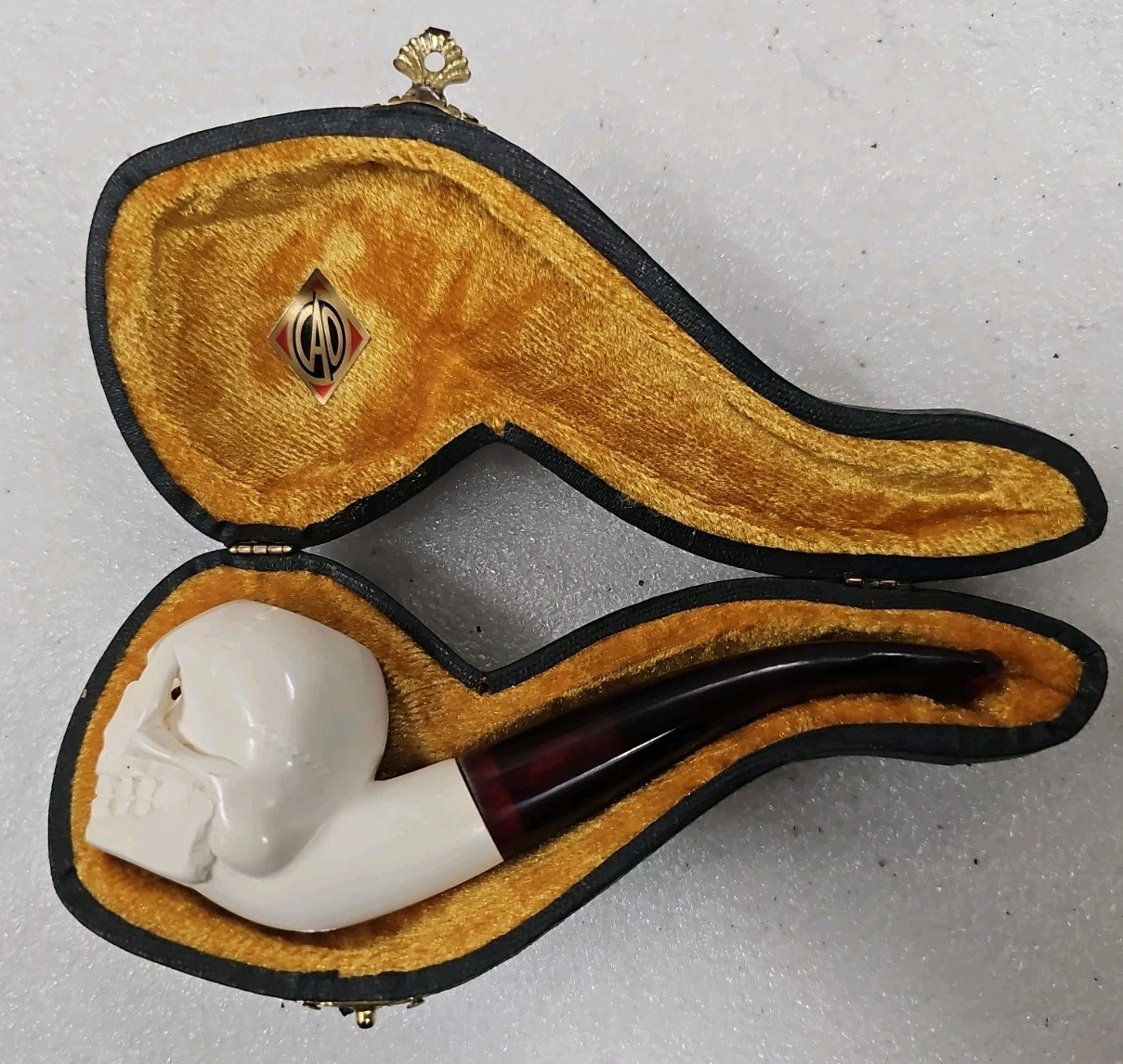 CAO Block Meerschaum Tobacco Hand Carved Pipe, Unsmoked W/Case. See Ad. (F92)