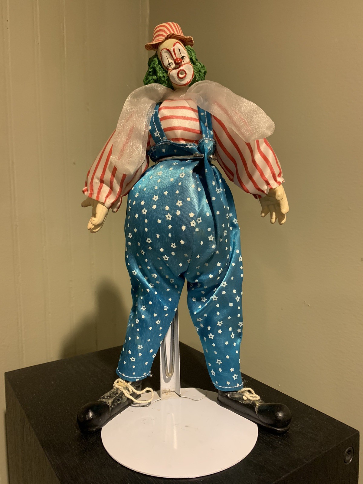 Vintage 12” Tall Porcelain Clown with Stand EUC