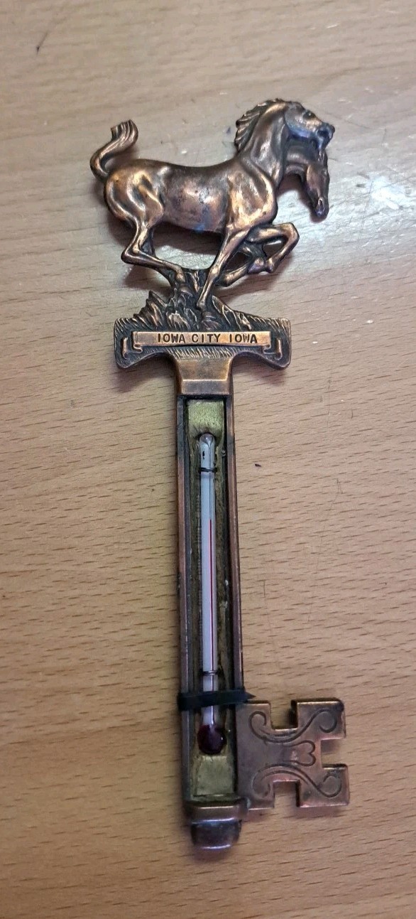 c1930s Iowa City IA Copper Galloping Horses Thermostat Souvenir 