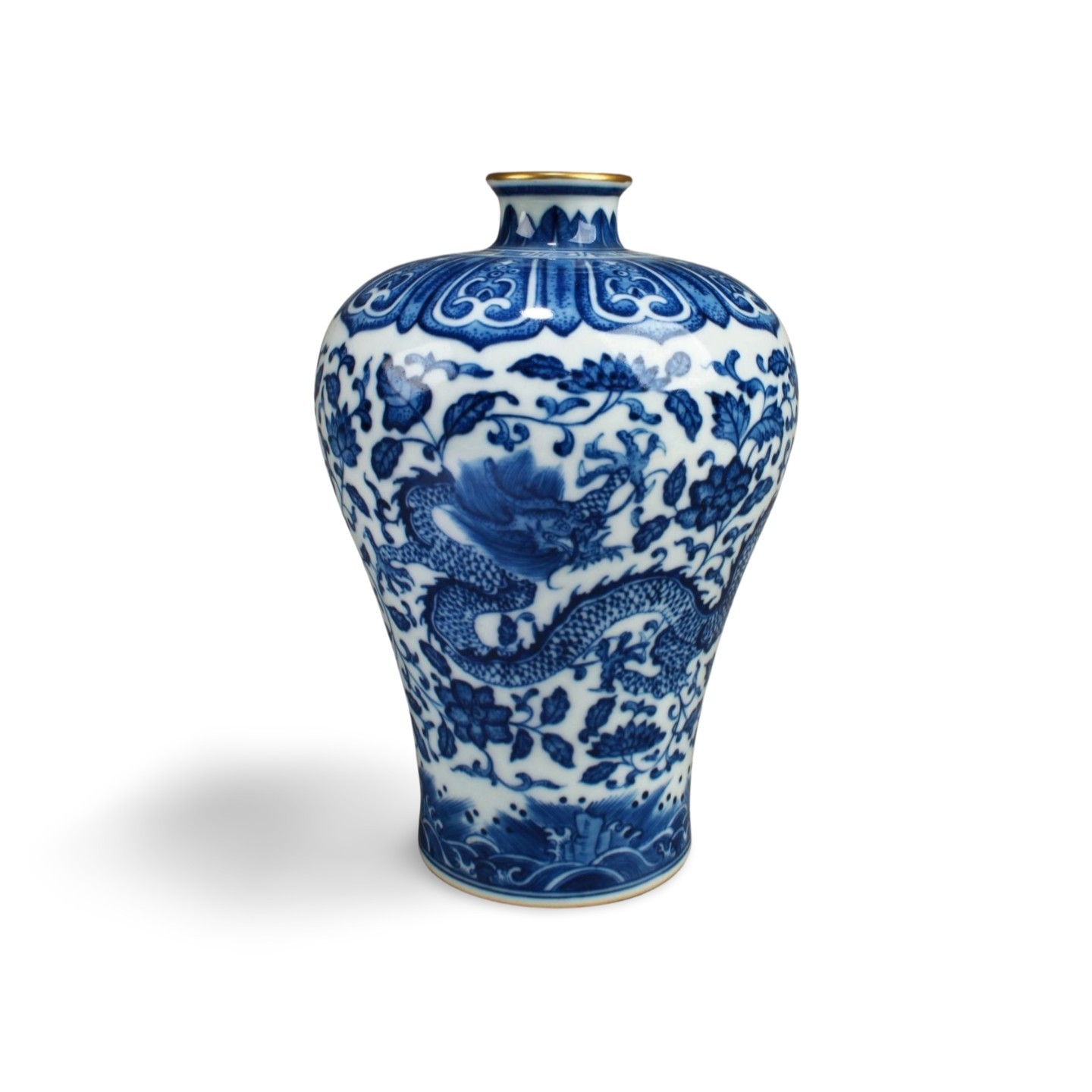 Chinese Blue & White Porcelain Vase. \'QianLong\' mark at base