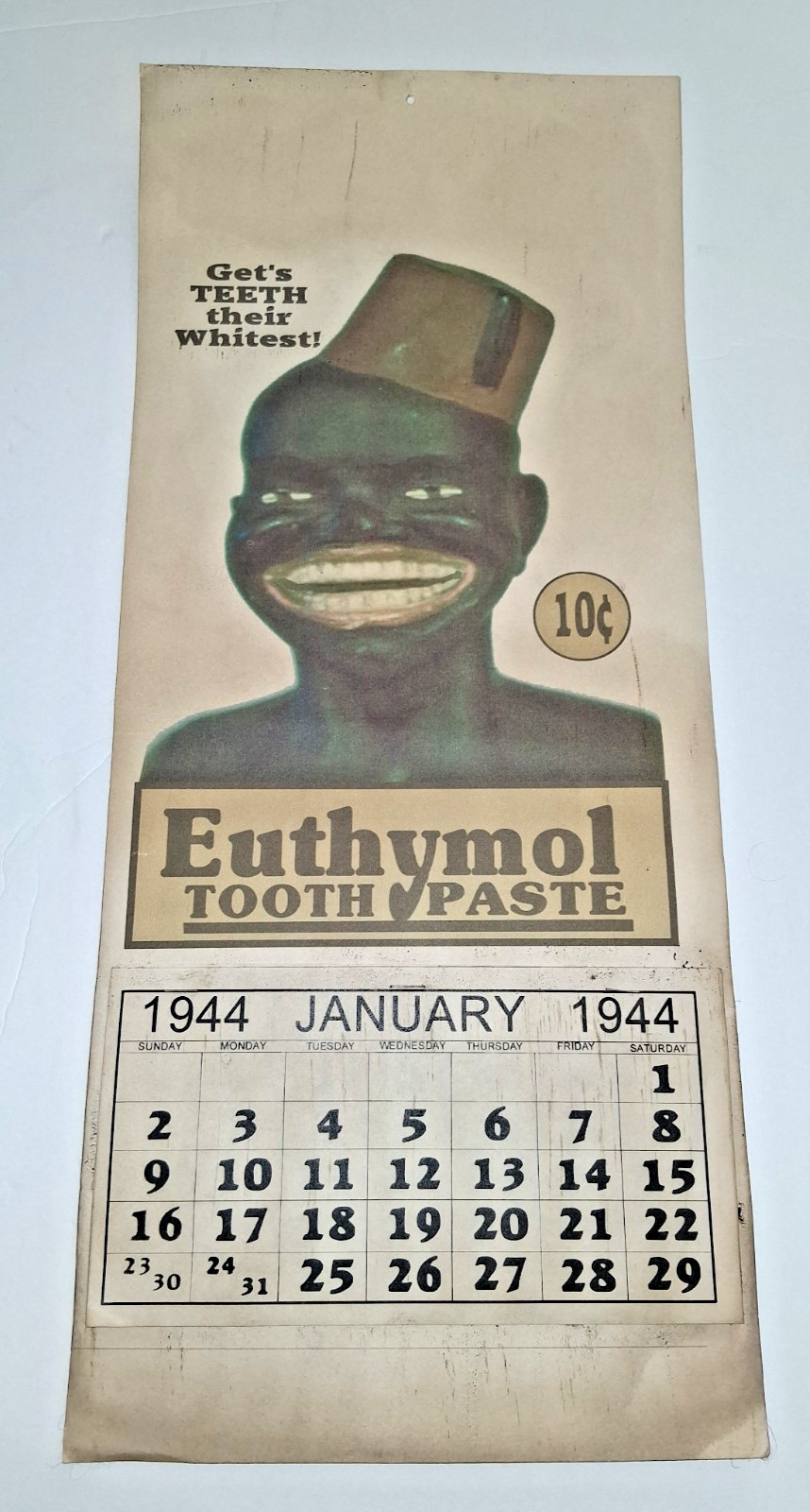 Antique americana 1944 Wall Calendar Euthymol Tooth Paste Complete 12 months