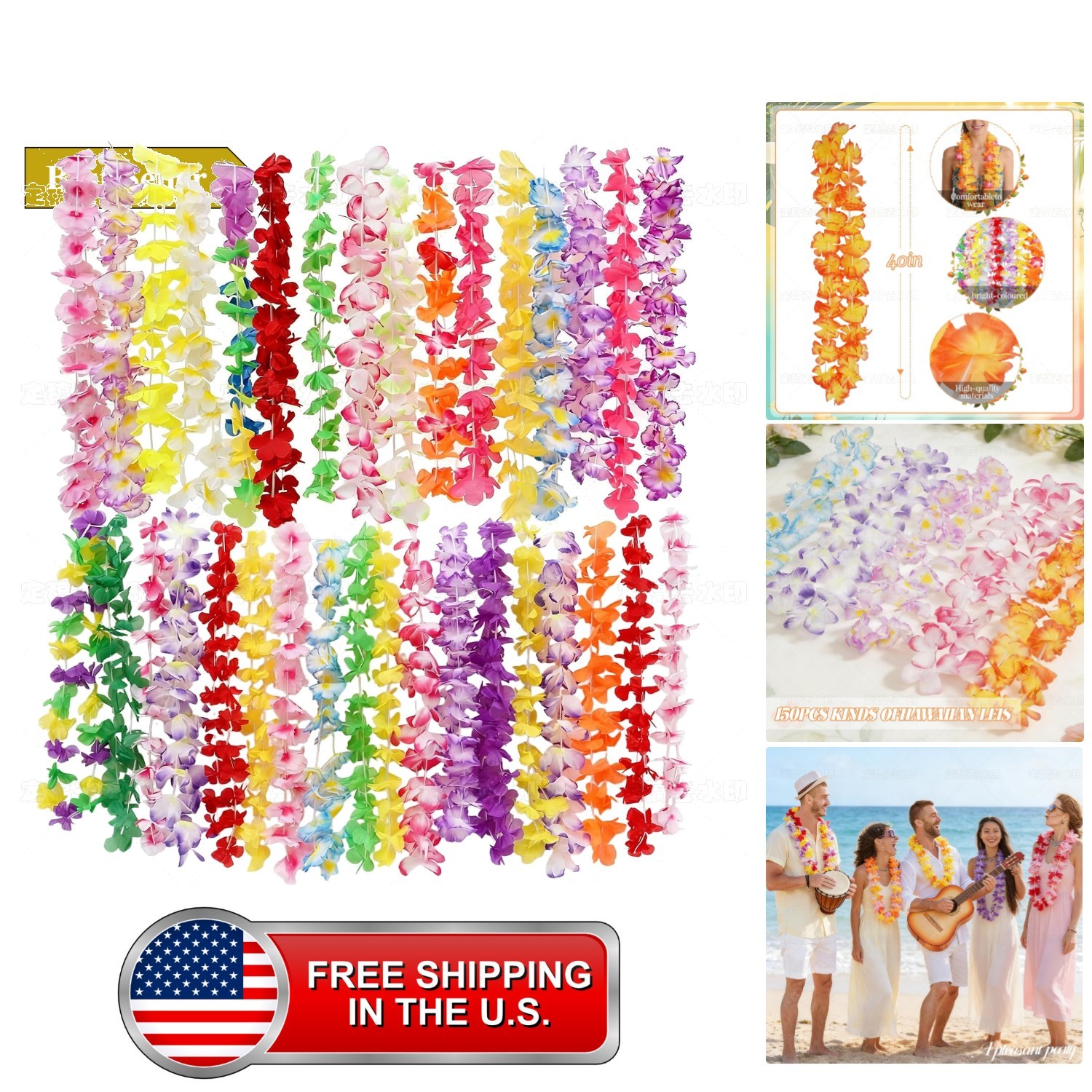 150pcs Hawaiian Leis Bulk, Silk Flower Lei Necklaces for Luau Party, Colorful... 150pcs Hawaiian Leis Bulk, Silk Flower Lei Necklaces for Luau Party, Colorful...