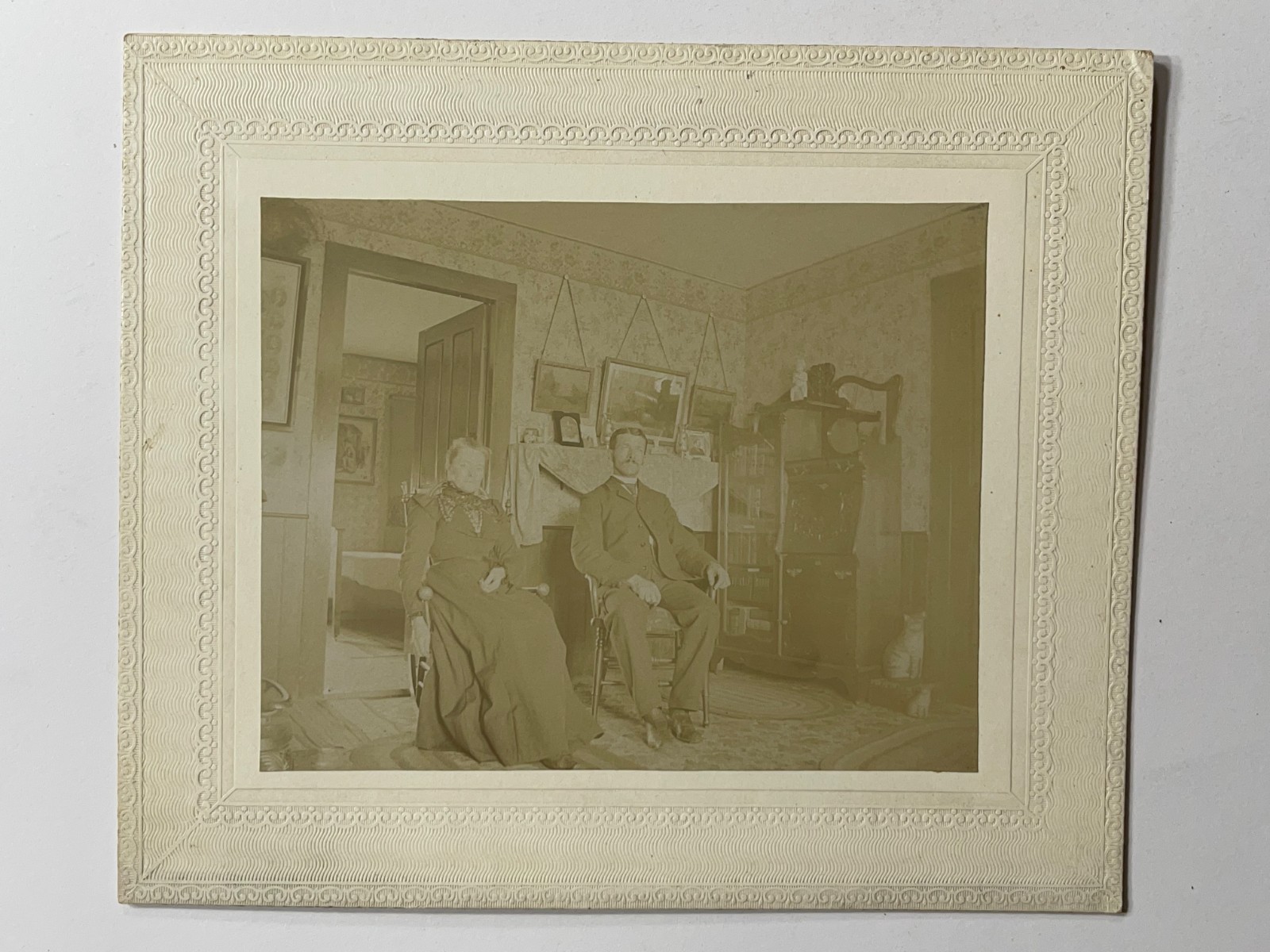 Antique 1880s Cabinet Card Photo of Couple Sitting In Living Room of Their House