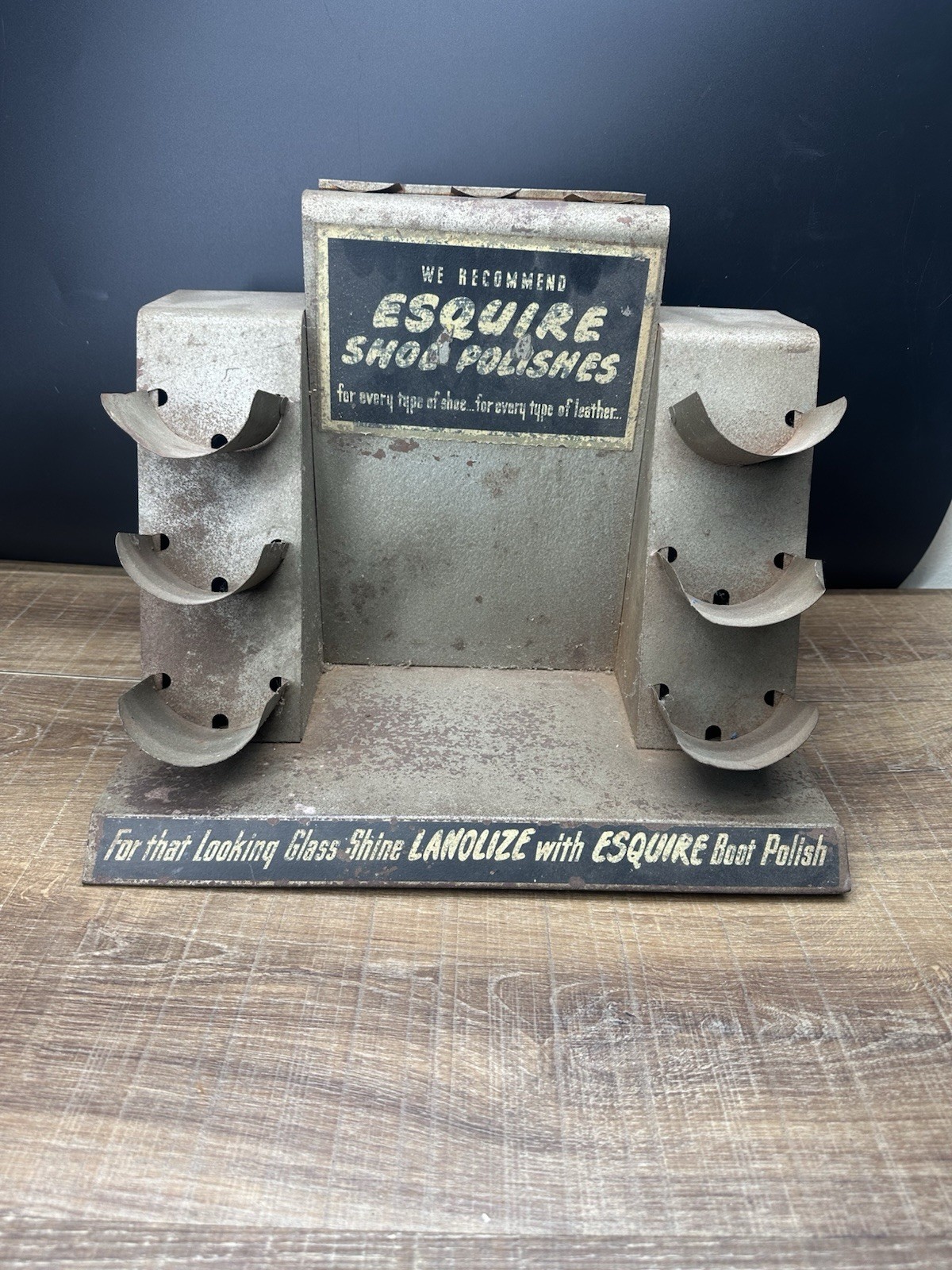 Rare 1950s Esquire Shoe Polish Metal Counter Display Rack Advertising Sign