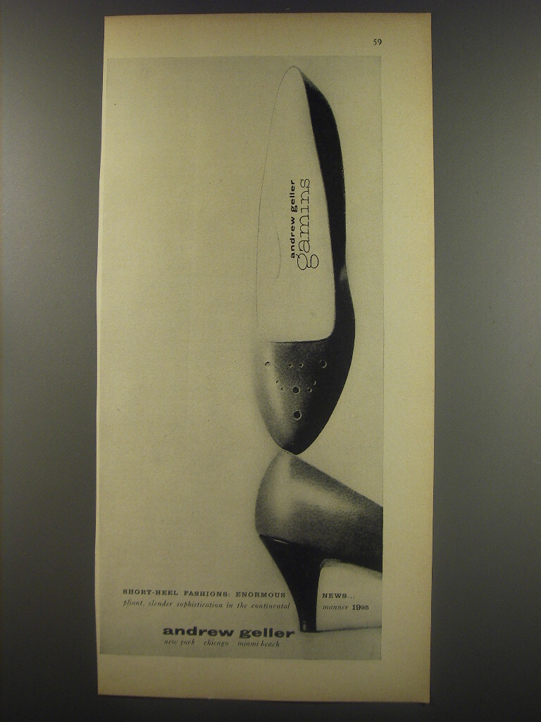 1956 Andrew Geller Gamins Shoes Ad - Short-heel fashions: Enormous News