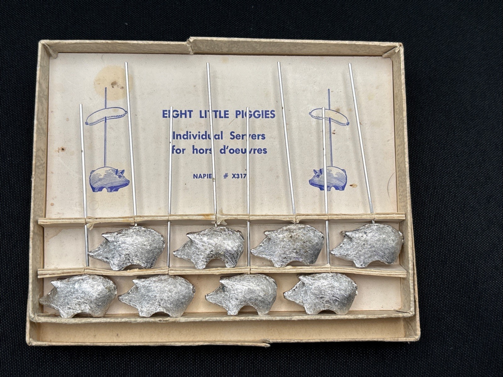 Vintage Napier #X317 Eight Little Piggies Hors D'oeuvres Cocktail Picks In Box