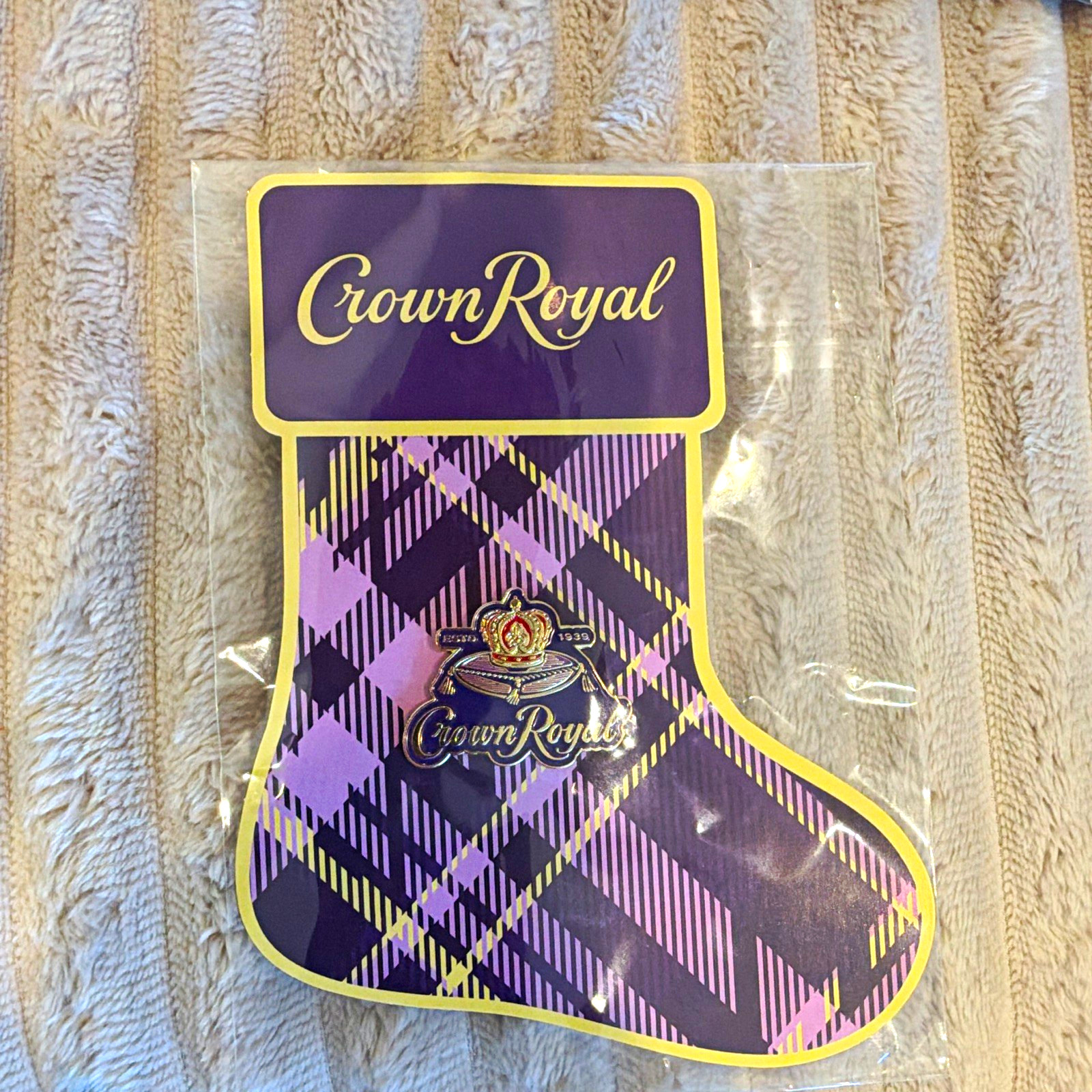 Crown Royal Original Distillery (( PIN )) Purple Plaid paper stocking 