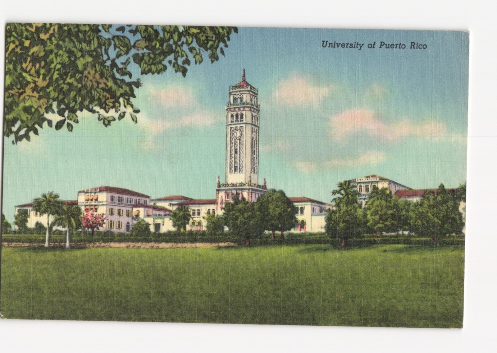 Curteich Postcard University of Puerto Rico Clocktower Rio Piedras 1939 Posted