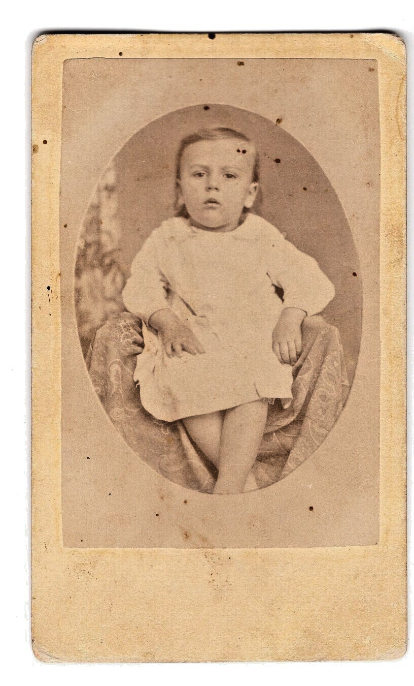 1860s 1870s Child Oval Masked CDV Period Ink Splatter Back
