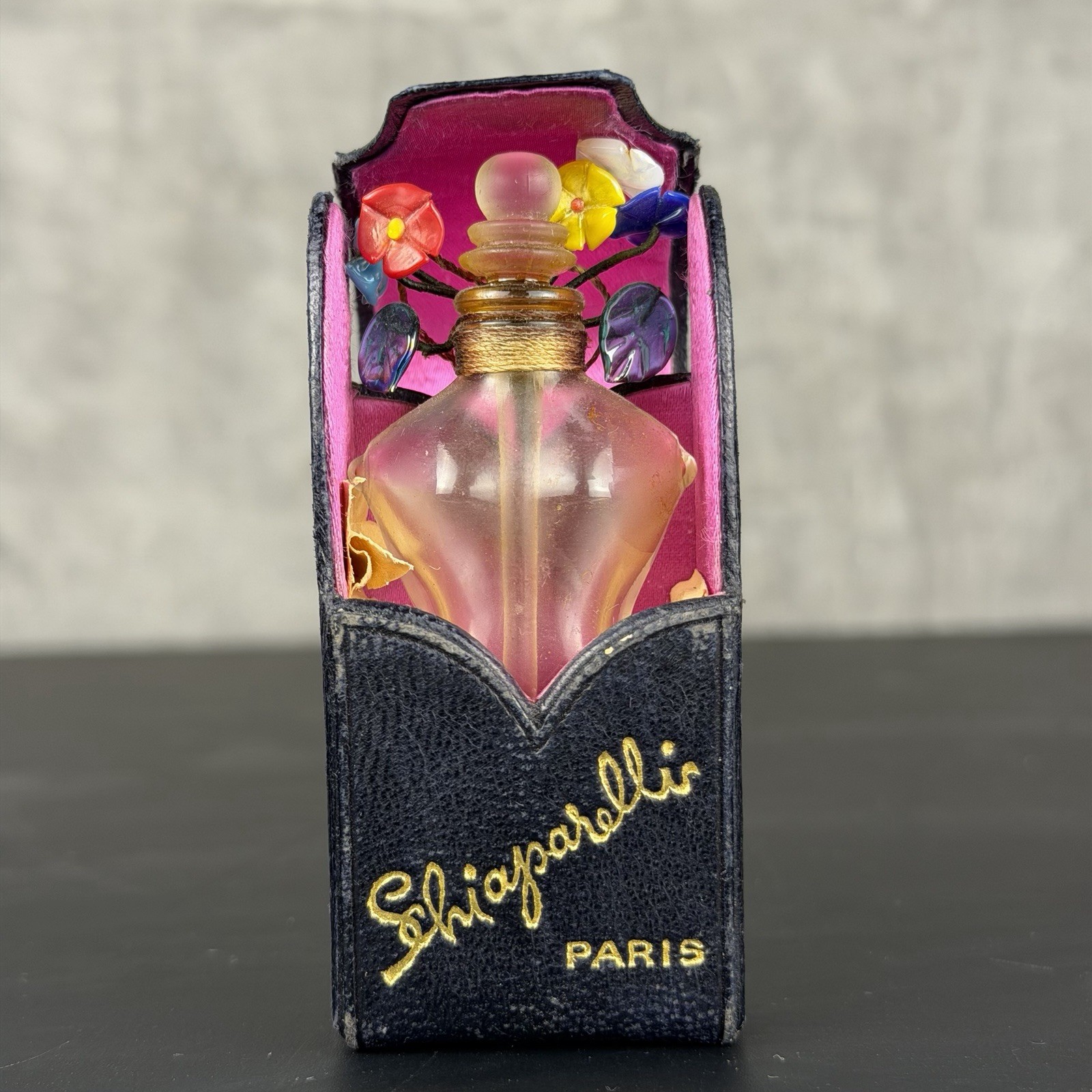 Vintage 1937 Schiaparelli Shocking Perfume Bottle France Original Leather Case 