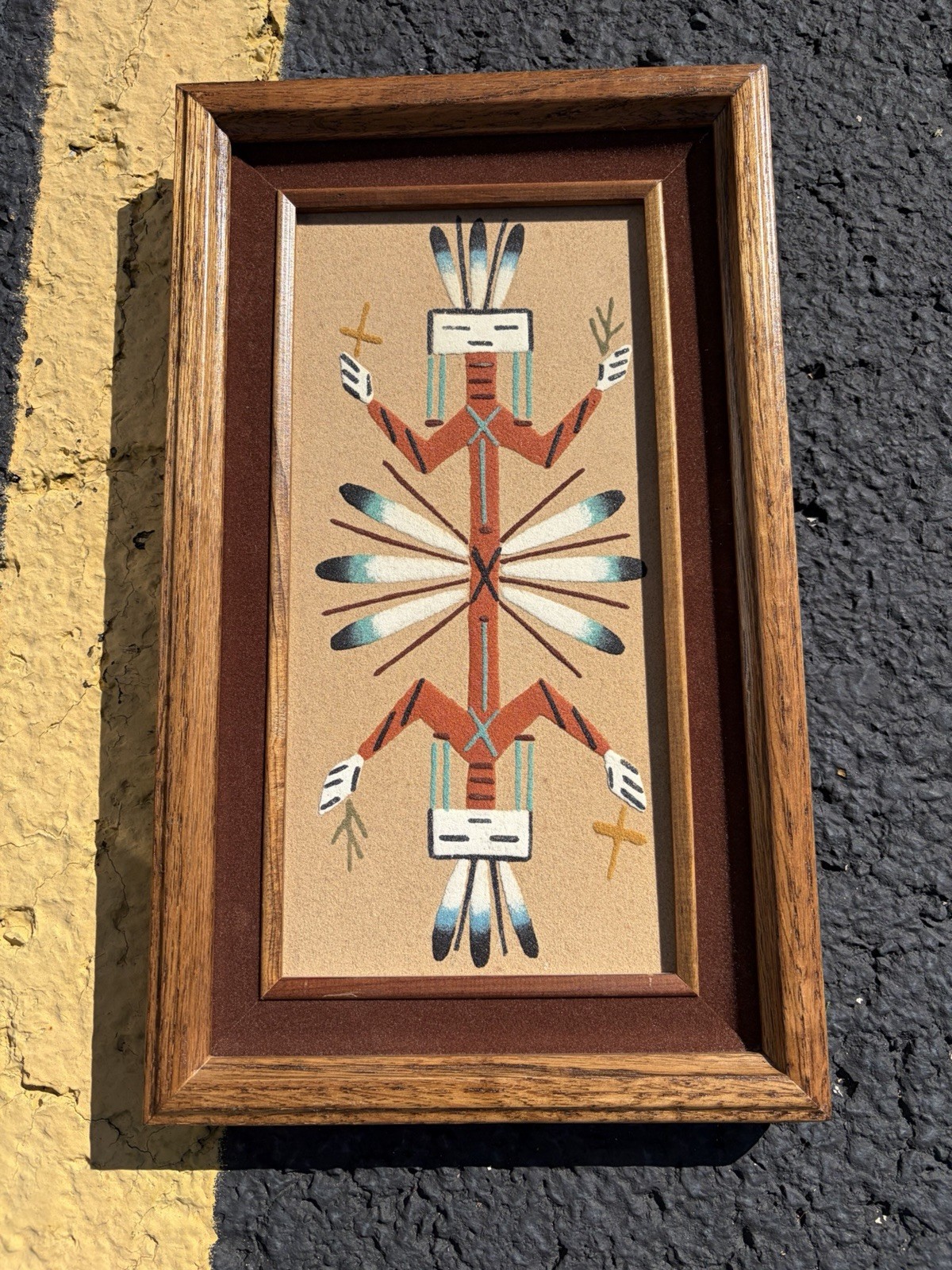 vintage, framed Native American Navajo sand painting, Framed Wall Art