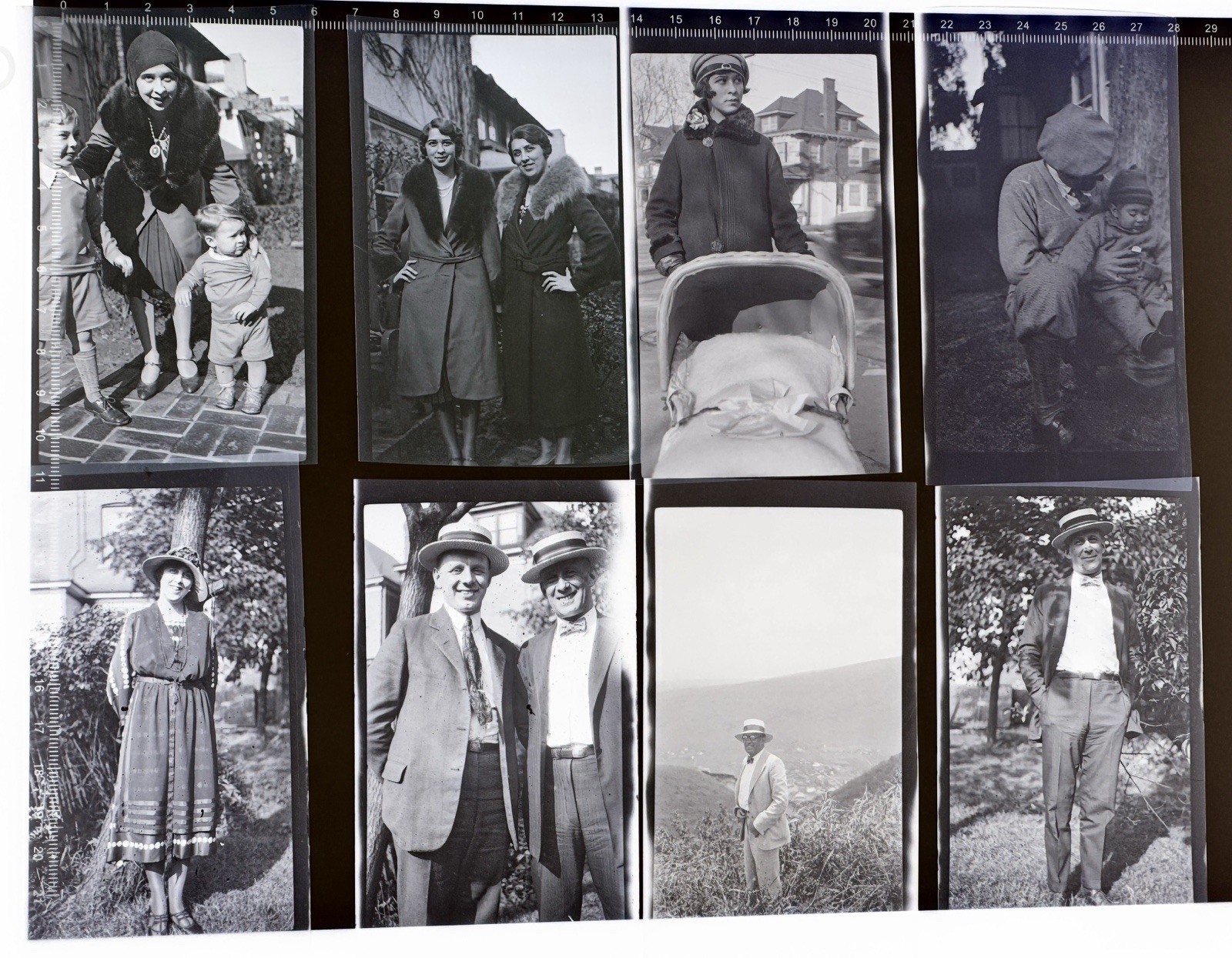 8 Vintage Photo Negatives 1920s 1930s Family Fashion Cloche Hats Baby Carriage