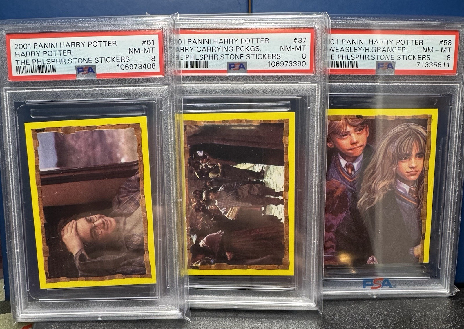 2001 Panini Harry Potter & The Philosopher’s Stone Stickers 37 58 61 PSA 8