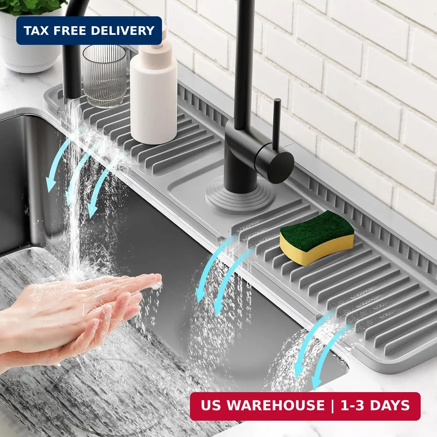 24'' Longer Faucet Mat for Kitchen Sink Splash Guard[7° Slope Fast Self-draining 24'' Longer Faucet Mat for Kitchen Sink Splash Guard[7° Slope Fast Self-draining