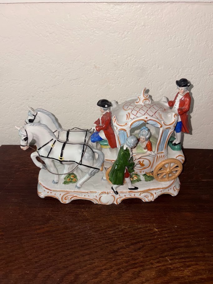 Antique German Style Porcelain Horse Drawn Carriage Figurine Group Rococo